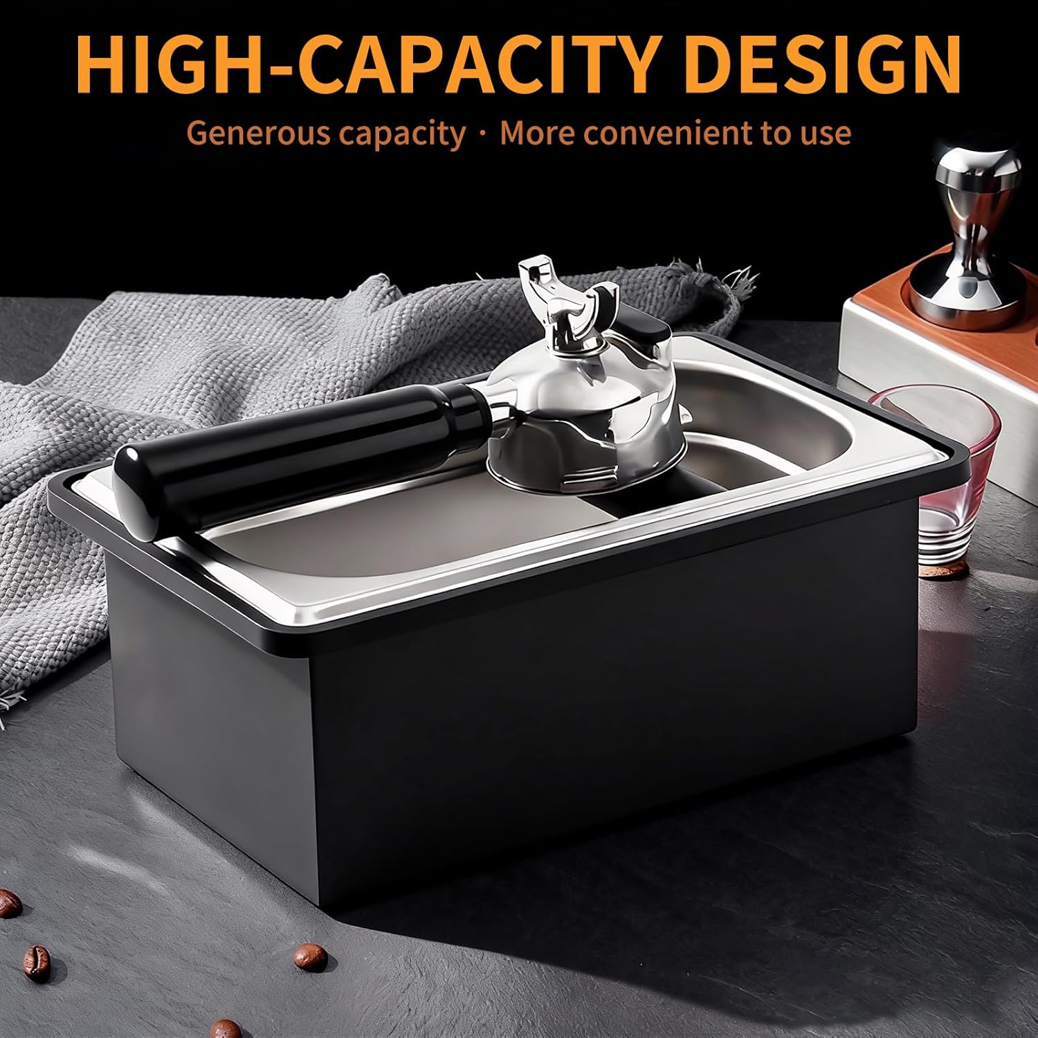 Espresso Knock Box,Large capacity Stainless Steel coffee knock box,espresso grounds knock box Suitable for use in cafés and homes(10.94 x 6.88 x 4.25 inch)