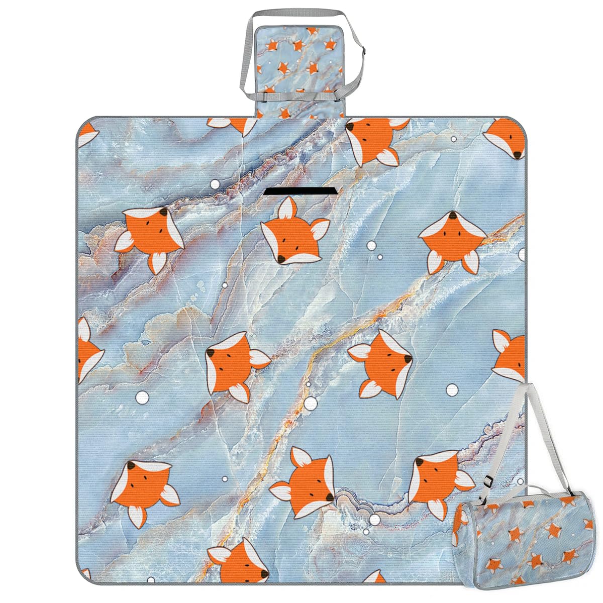 Moderna manta de picnic con diseño de zorro de mármol, 150 x 145 cm, plegable, para exteriores, playa, playa, camping, senderismo, picnic