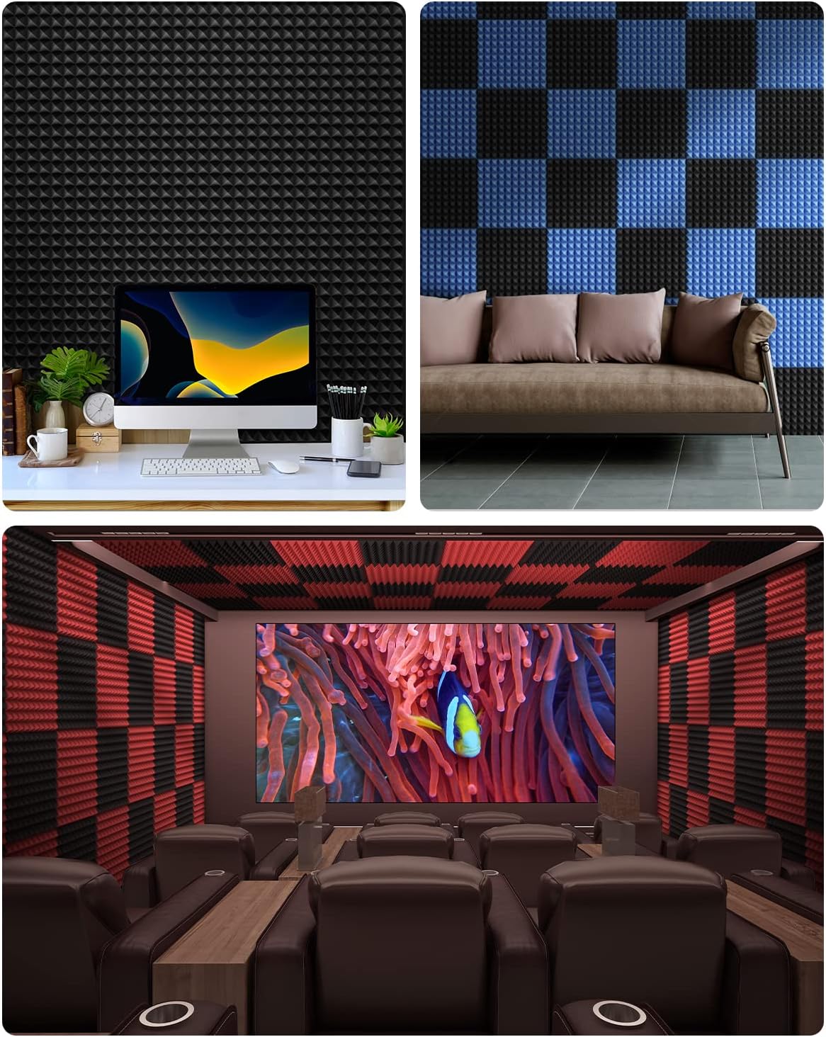 Upgraded 12 Pack Self-adhesive Sound Proof Foam Panels 2" X 12" X 12" - Acoustic Panels with High Density, Pyramid Design Acoustic Foam. Fast Expand, Absorbs Sound and Eliminates Echoes
