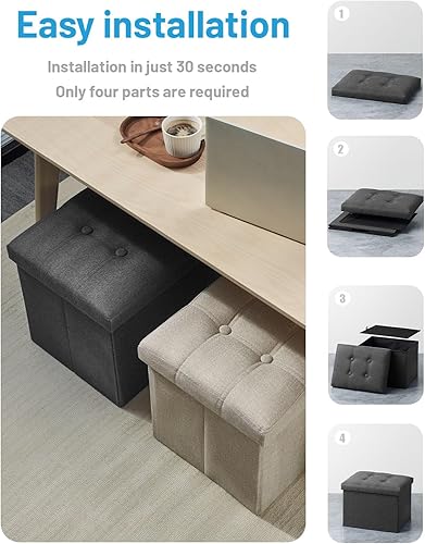 Miniatura 6 de AmasSmile Paquete de 2 taburetes otomanos grises con almacenamiento, reposapiés pequeños y bonitos, banco corto, otomanas plegables, taburetes
