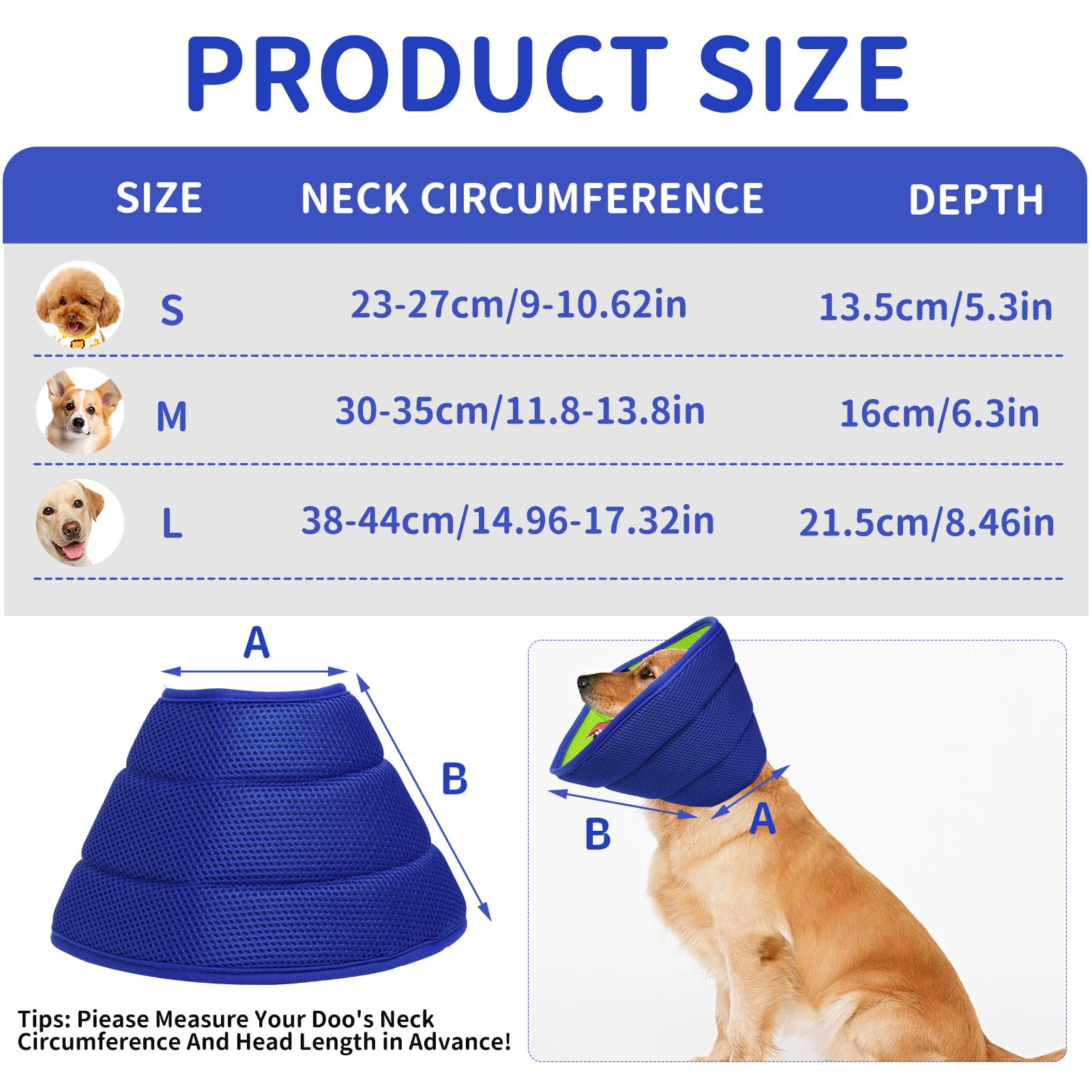 Dog Cone Collar Soft Cones After Surgery Adjustable Recovery Collars Breathable Elizabethan Collar for Dogs Anti-Bite Pet Collar Protective Mesh Neck Cone for Dog & Cat (Blue-Green - Image 2