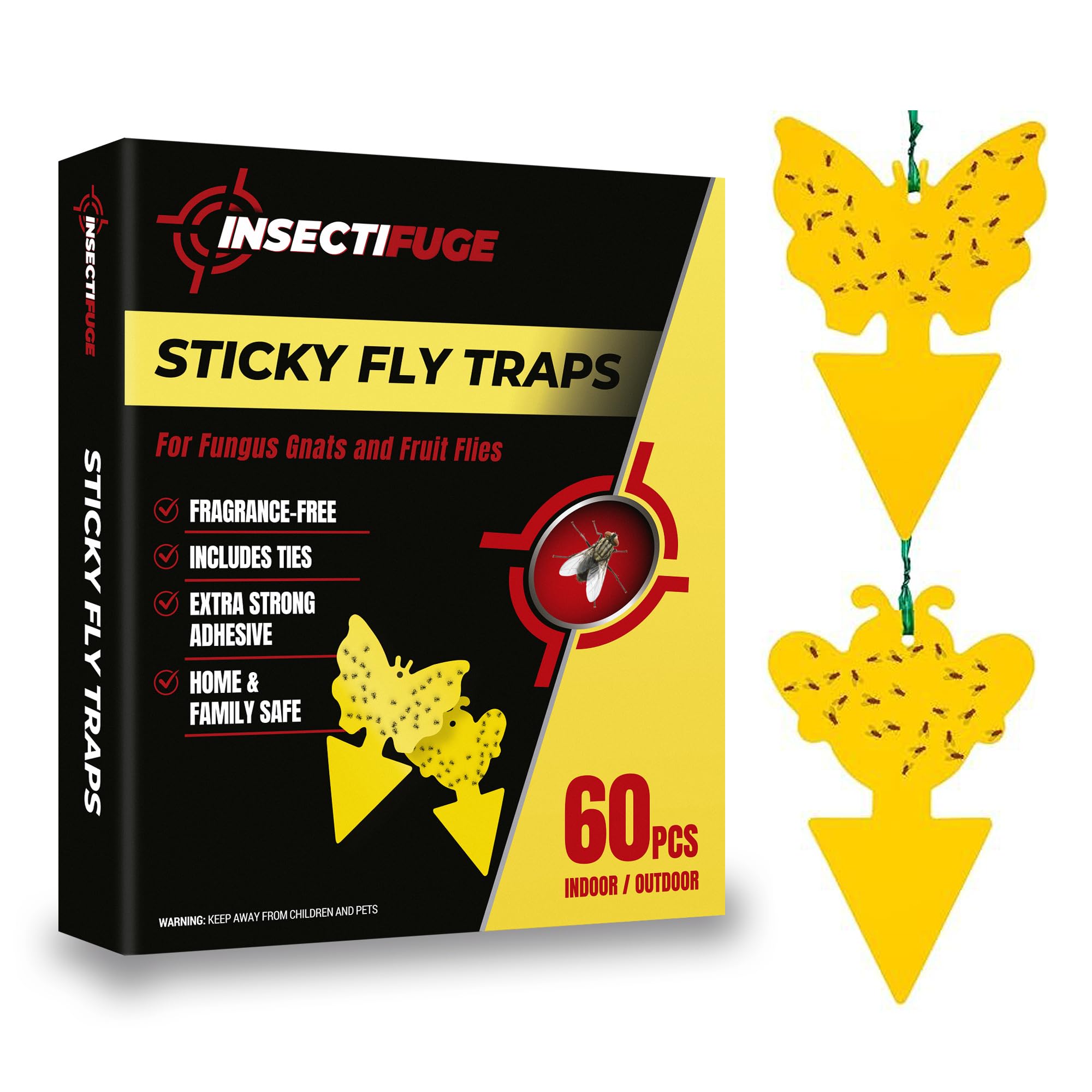 60Pcs Fungus Gnat Trap for House Indoor with Ties - Extra Adhesive Gnat Sticky Trap for Plants, Fruit Fly Traps for Outdoor, Fungus Killer for Indoor Plant, Insect Bug Catchers