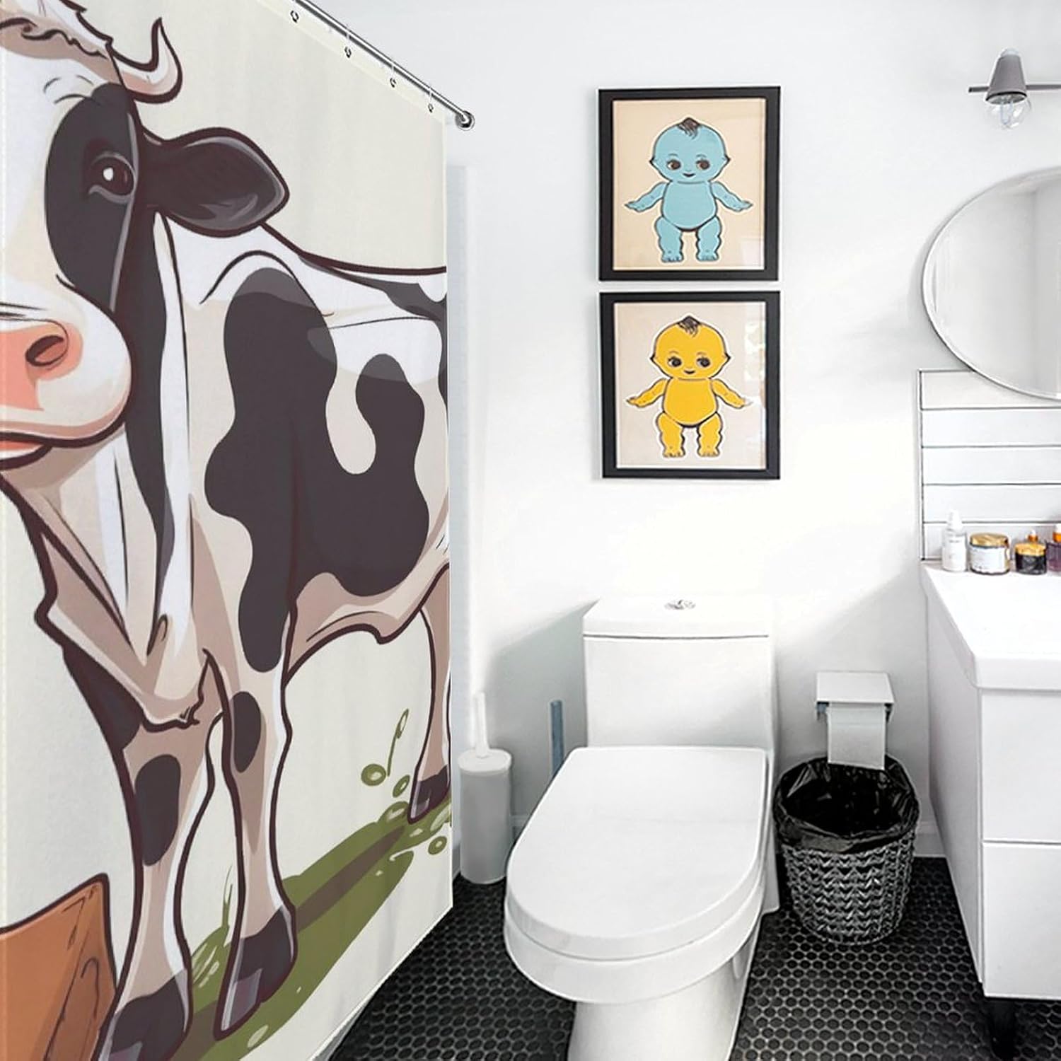 Dairy Cow Shower Curtain Textured Shower Liner Curtain Heavy Bathroom Shower Curtains with Grommets and Hooks Decor Bath Shower Curtains Set for Showers Bath Tubs 36'' X 72''