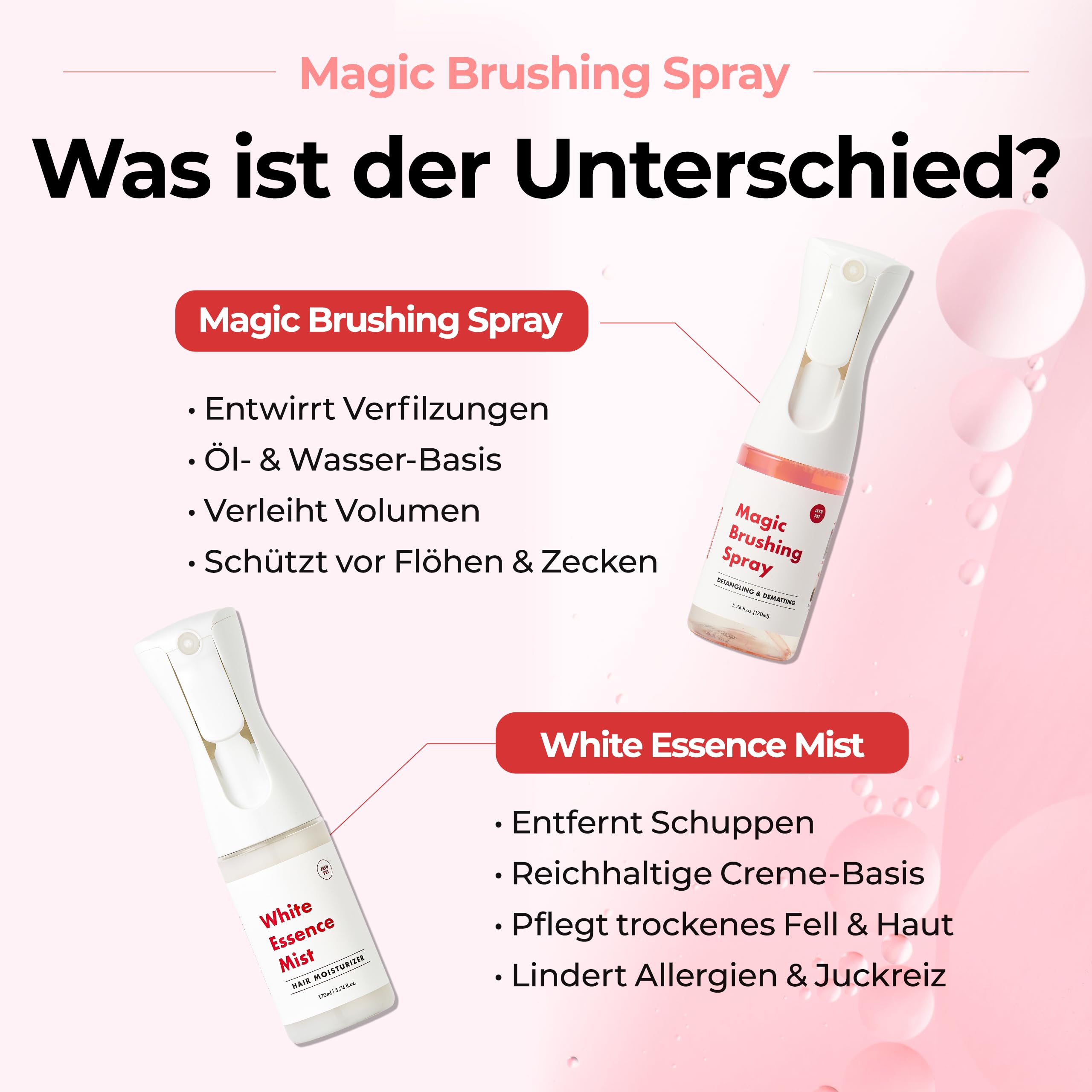 JAYU PET Magic Brushing Spray – Entwirrungsspray für Hunde, gegen Verfilzungen & Juckreiz, hypoallergen, geruchsneutralisierend, Glanz- & Pflegespray (170 ml)