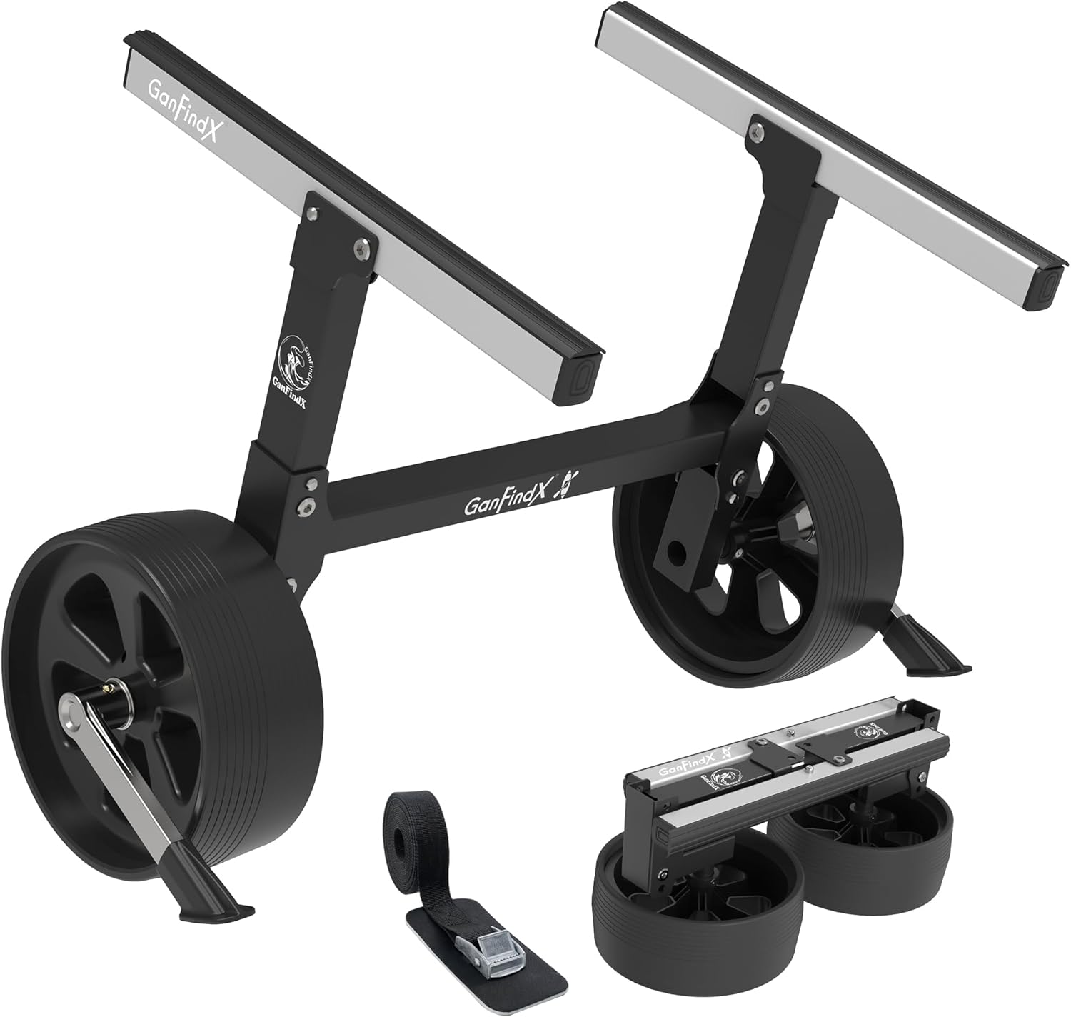 GanFindX Heavy-Duty Folding Kayak Cart Dolly W/Puncture-proof & Kickstand | 350 lb. Load Capacity Kayak Wheels for Kayaks and Canoes GanFindX Heavy-Duty Folding Kayak Cart Dolly W/Puncture-proof & Kickstand | 350 lb. Load Capacity Kayak Wheels for Kayaks and Canoes