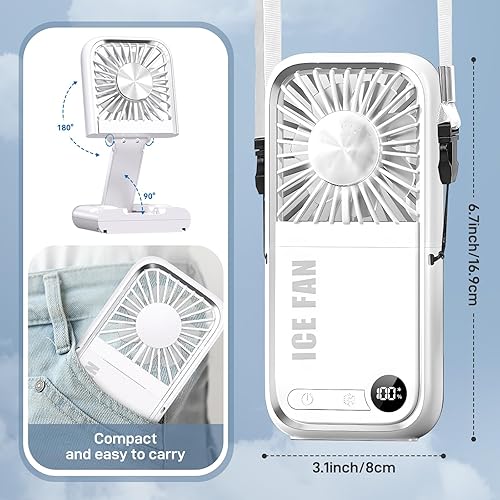 Miniatura 4 de Mini ventilador portátil, ventilador de mano mejorado 5 en 1 plegable, ventilador de cuello, ventilador de escritorio, banco de energía de 3000 mAh,