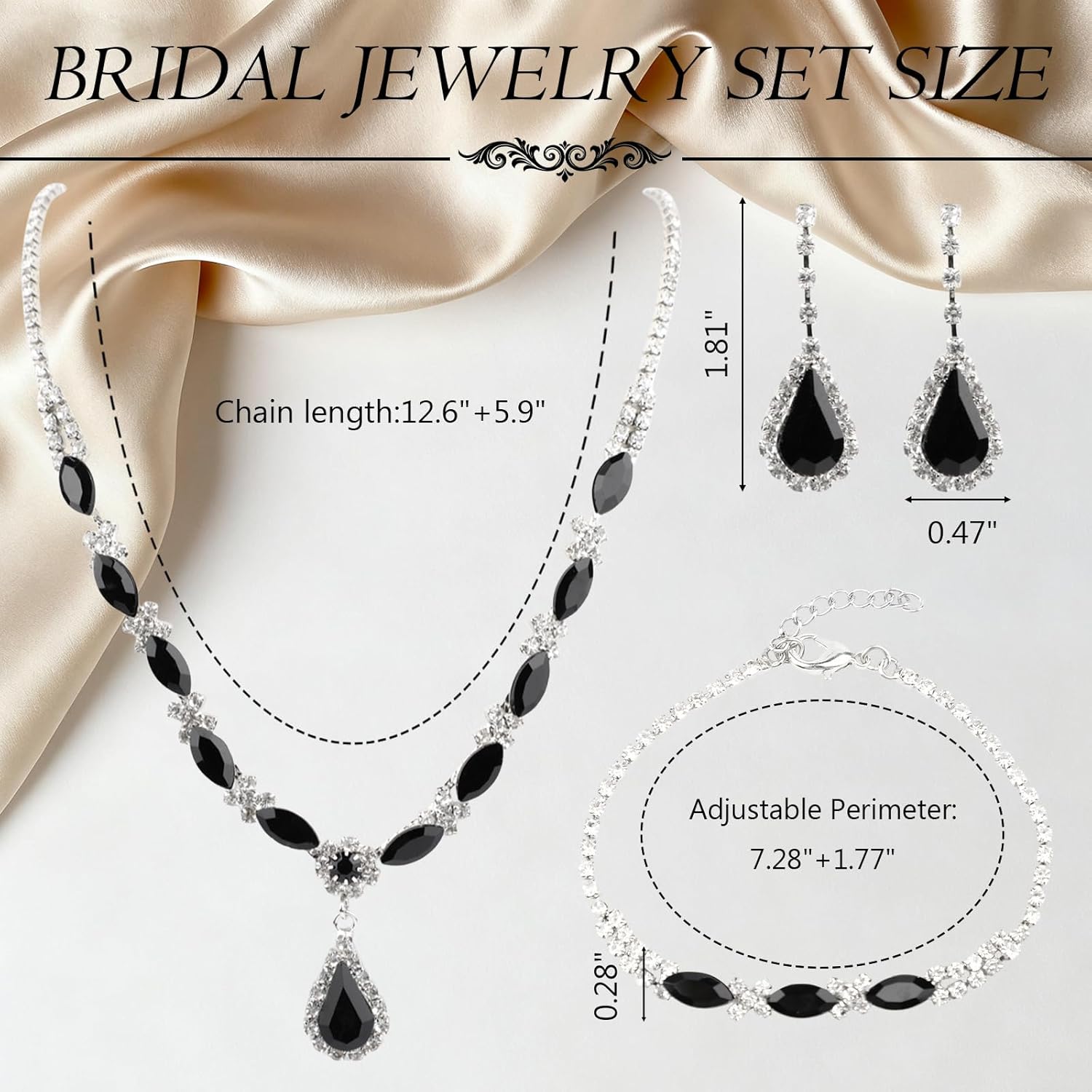 Rhinestone Wedding Jewelry Set for Women, Bridal Bridesmaid Jewelry Set Crystal Necklace Earrings Bracelet for Party - Image 2
