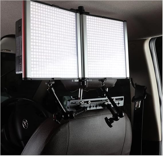 Proaim Headrest Car Mount for in-Car Rigging Cameras Setups. Multiple Mounting Threads & Holes, Quick & Easy Screw Mounting. Sliding Mounting Clamp Flexible Rigging, Secure & Robust (P-HDRT-01)