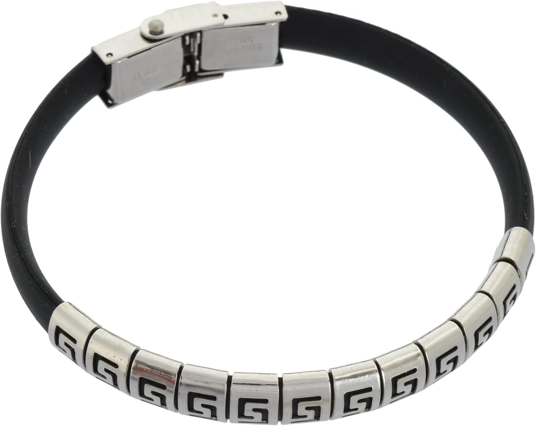 Plain Silver Stainless Steel & Silicone Bracelet for Boys Men. Daily Stylish Fashion Jewellery for/Women/Girls/Men/Boys/