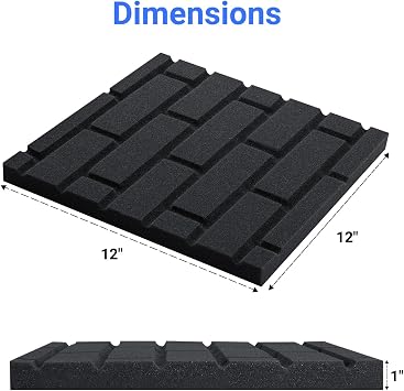 Sound Proof Foam Panels, Brick Shaped Soundproof Wall Panels, 12 Pack 12x12x1 Sound Absorbing & Dampening Foam Panels for Walls, Room, Studio, Podcast, Acoustic Treatment