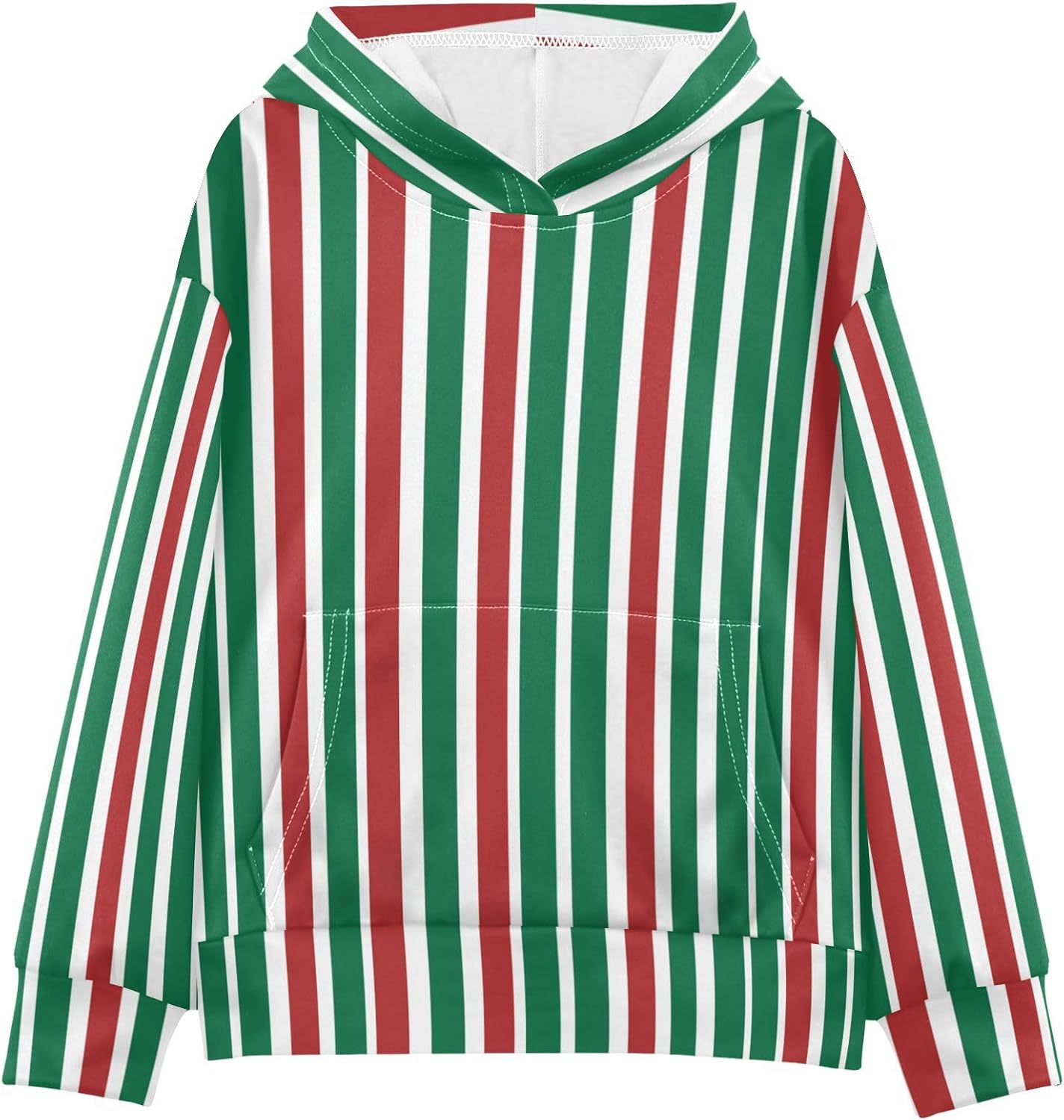 ZZXXB Candy Cane Striped Kids Sweatshirts Boys Girls Hooded Kangaroo Pocket Pullover Tops XS-XXL