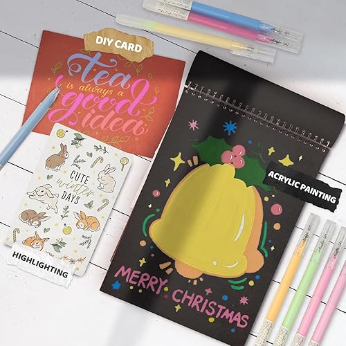 Miniatura 5 de Bolígrafos de gel acrílico 3D de 24 colores y cuaderno de bocetos de papel negro para dibujo, bolígrafo de tinta acrílica de punta fina de 0.039 in,