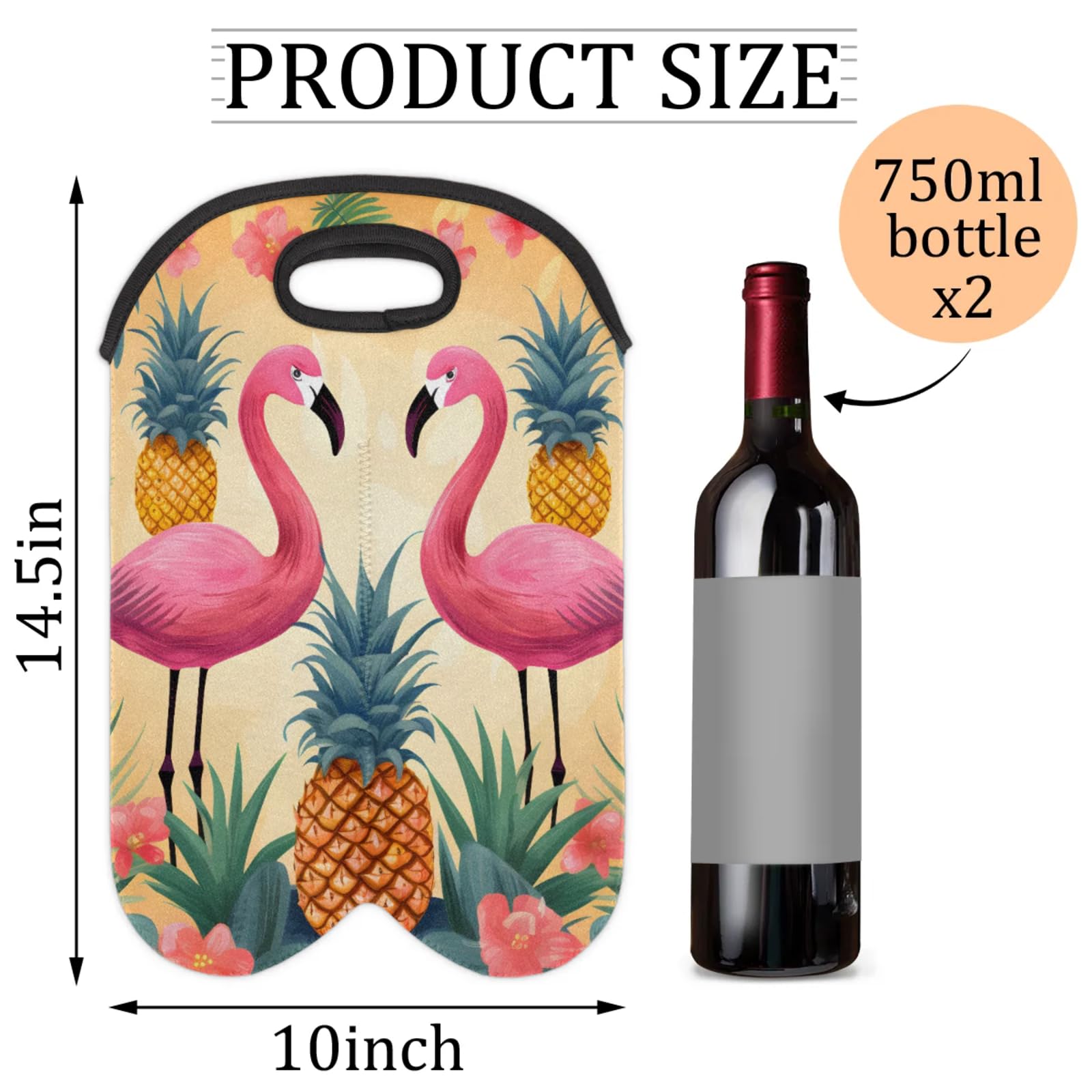 GzLeyigou 2 Bottles Birds Flamingo Wine Bag Sleeve Totes Flamingo Neoprene Protective Wine Carrier Bag for Wine,Water, Champagne, Beer, Baby Bottles,Gift 14.5 x 10 Inches
