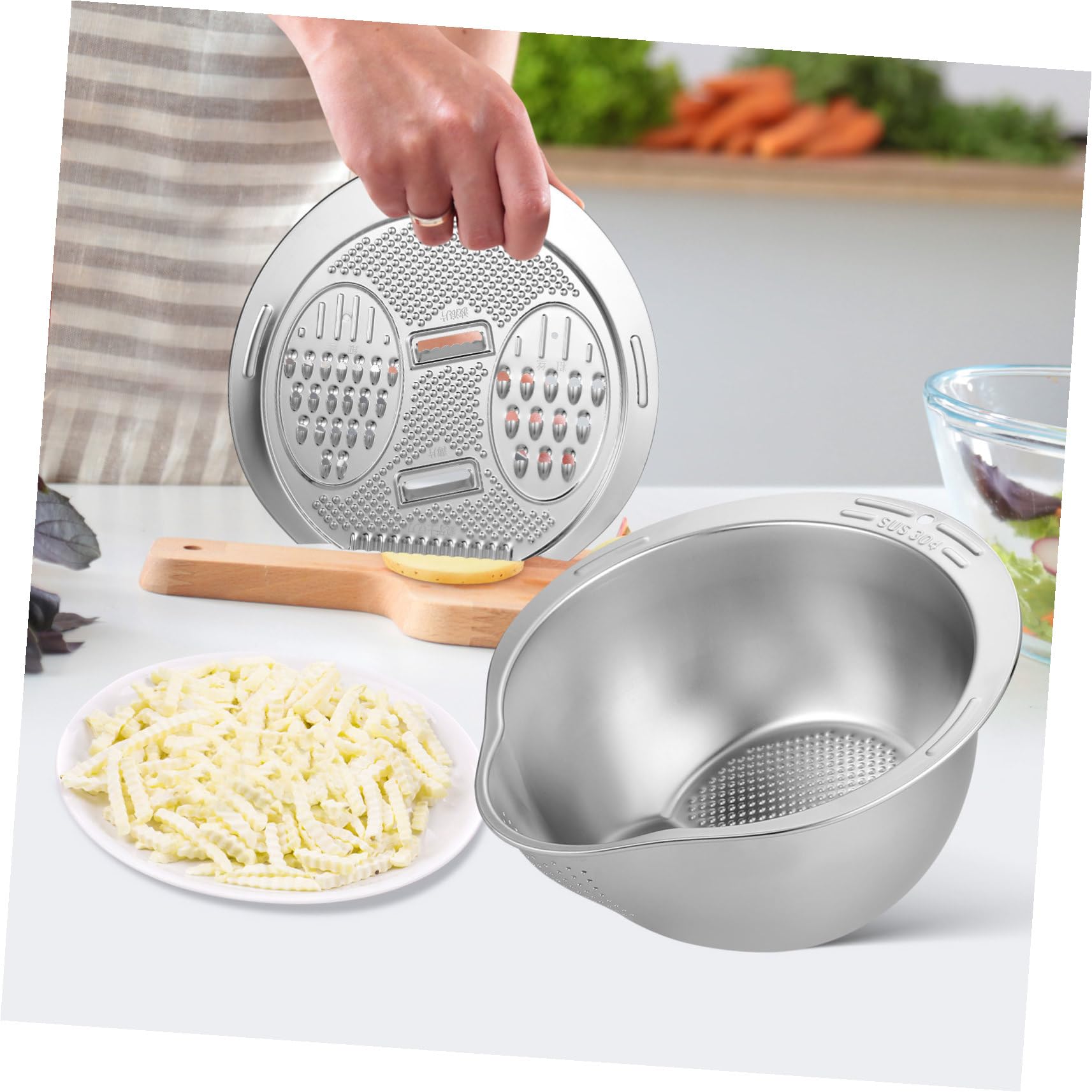 TOYANDONA Colador de Arroz de Acero Inoxidable con Base Antideslizante y Malla Fina Cuenco Multifuncional para Lavar y Escurrir Cocina Diseño Compacto y Estable