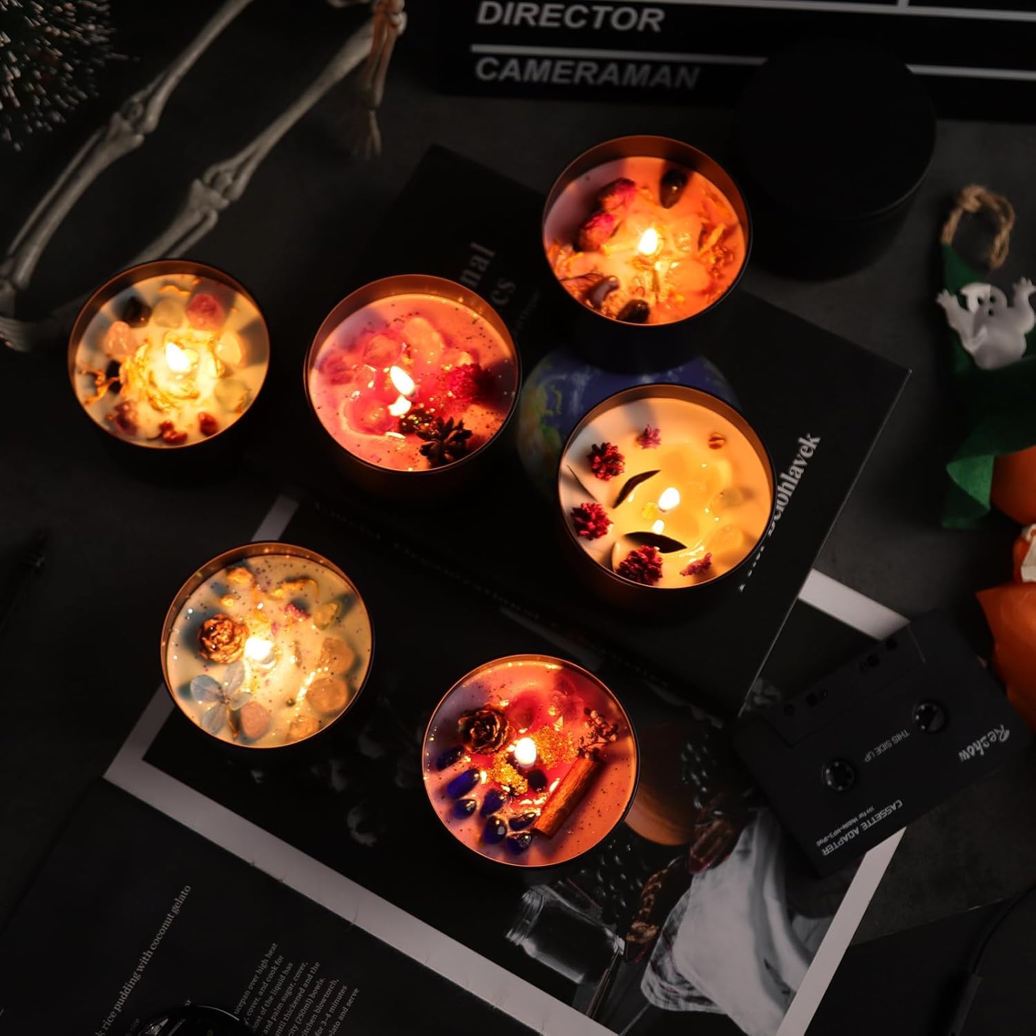 Barattoli per candele nere da 10 once con coperchi in metallo con stampa a grana di legno, Confezione da 12 barattoli per candele per realizzare candele, Barattoli vuoti per candele per