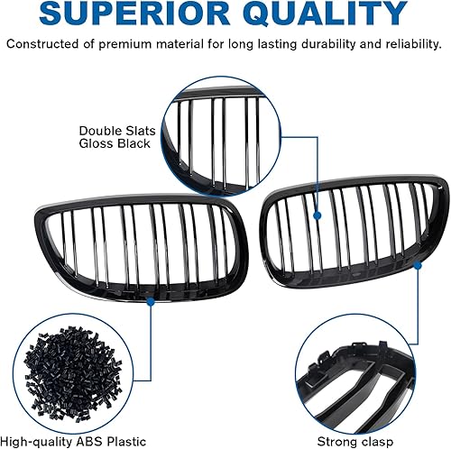 Miniatura 84 de Rejilla frontal negra brillante compatible con BMW Serie 3 G20 2019 2020 2021 2022 316i 318i 320i 328i 330i 330i 335i 340i Doble lamas negro