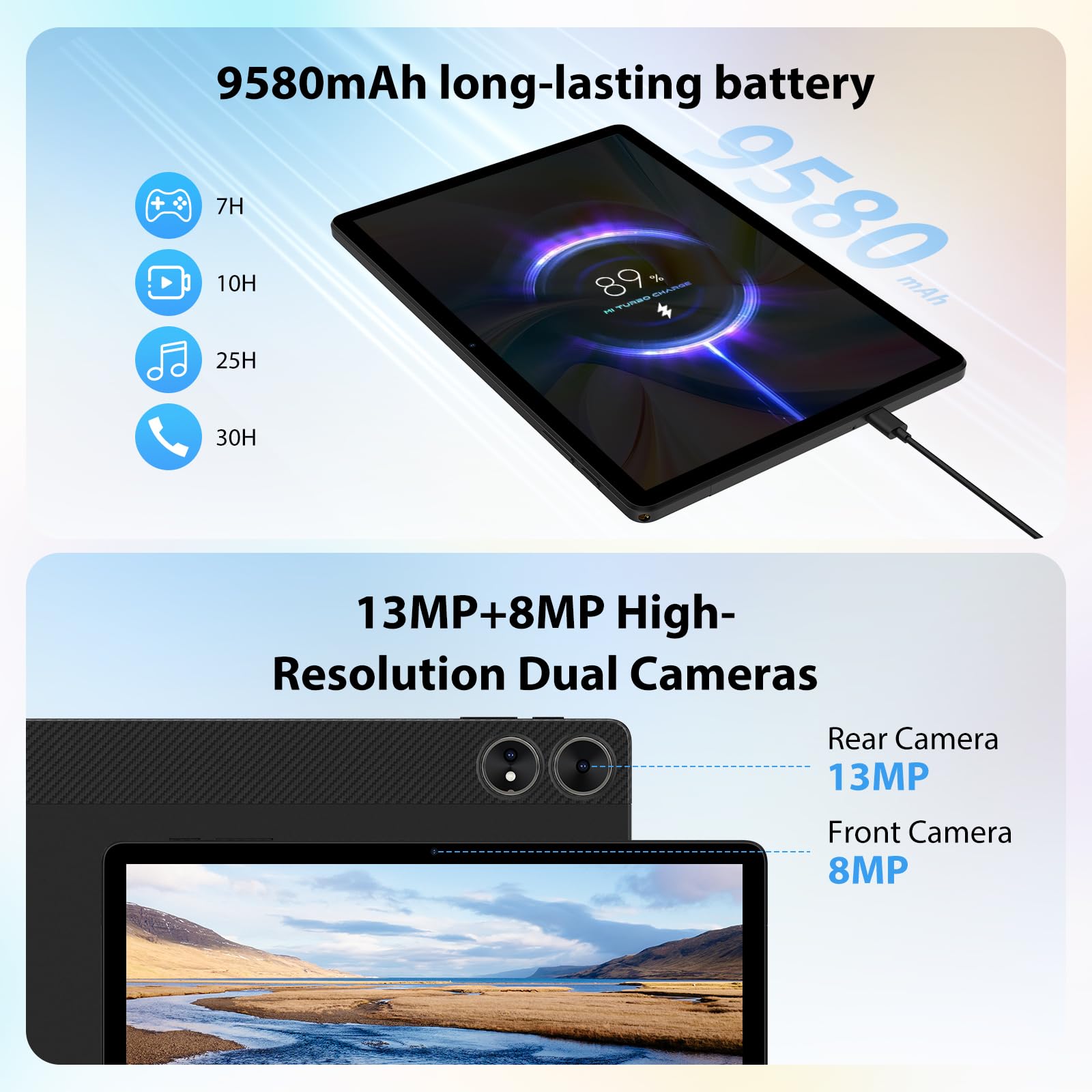 Tablet 11 Pulgadas 36GB RAM 512GB ROM Android 15 4G LTE 5G WiFi 2000x1200 Octa-Core 9580mAh Negro