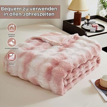 Cuddly Blanket Rabbit Plush Blanket Super Soft Blanket Thick 1000 g/m² Flannel Blanket Warm Sofa Throw Versatile Blanket for Bed Sofa Bedroom Office Tie Dye Pink 160 x 200 cm