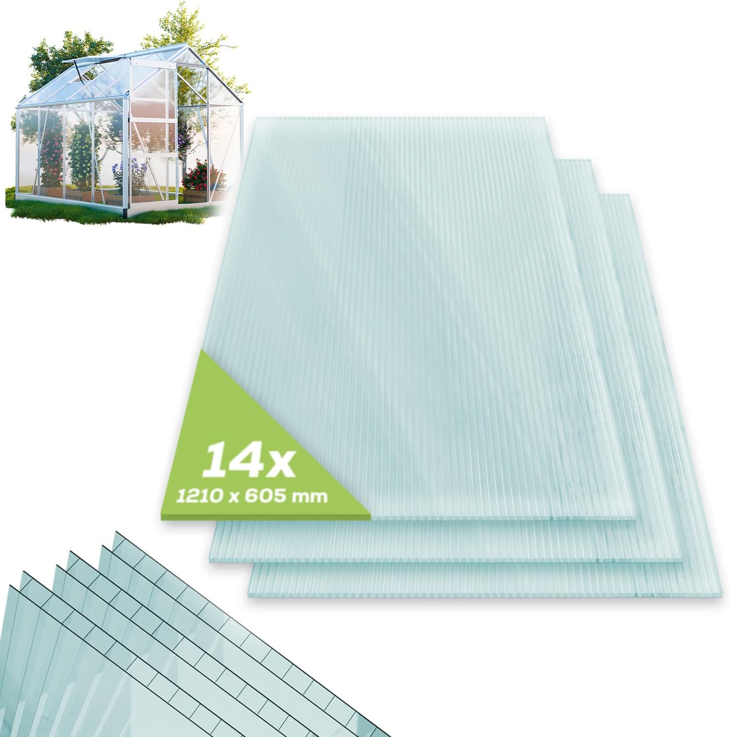 Outsunny 14 dubbele honingraatpanelen van polycarbonaat 4 mm, uv-bestendig, aanpasbaar, transparant, dim. van een paneel 121 l x 61 l cm
