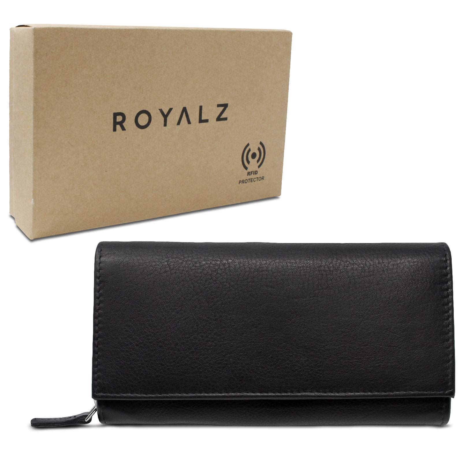 ROYALZ "Orelia Portafoglio vera Pelle Donna Grande Portamoneta Capiente Porta Carte Credito 18 Scomparti Bloccaggio Protezione RFID Etui Lungo