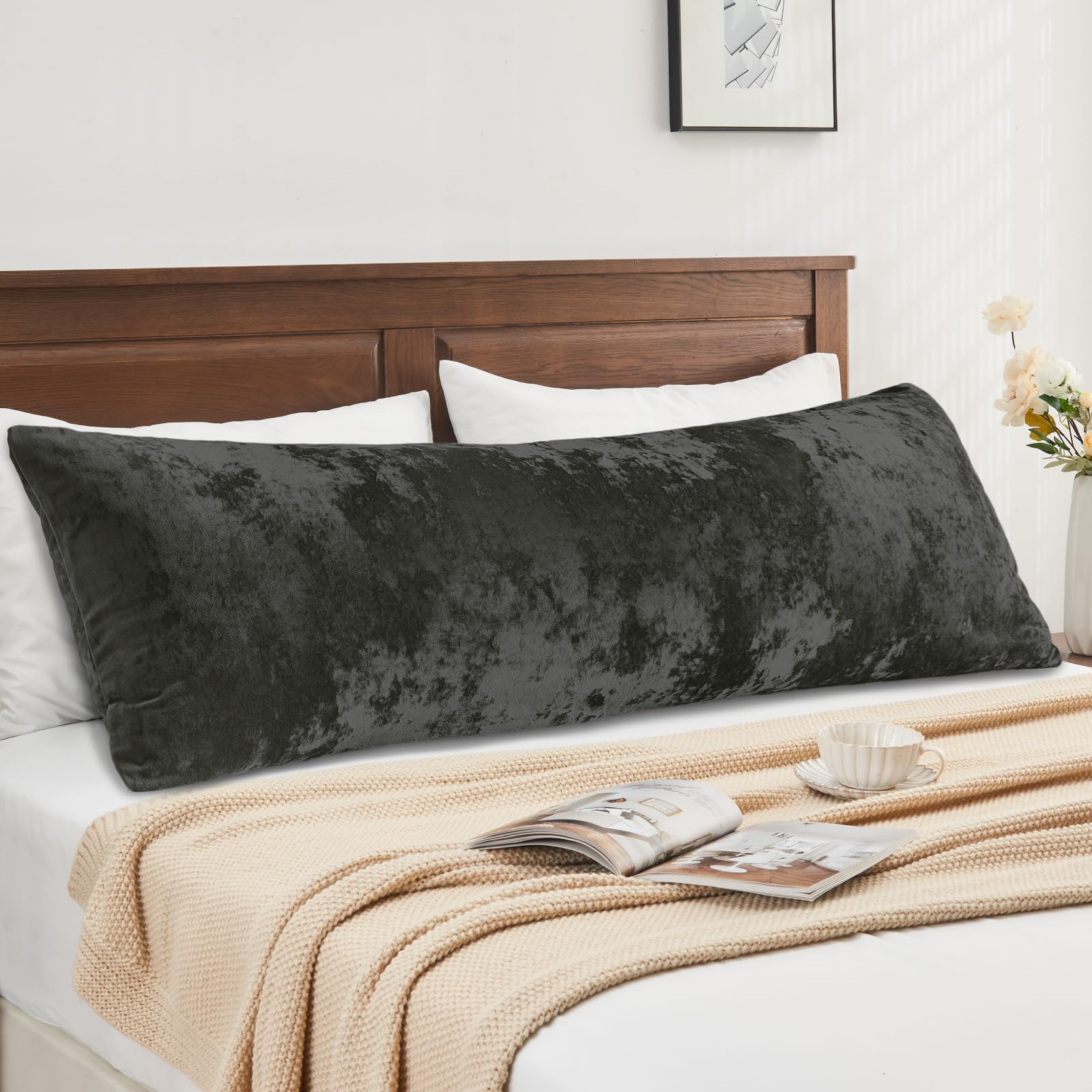 BEDELITE Velvet Body Pillow Cover with Zipper Soft and Plush 20x54 Long Pillow Case Velvety Smooth and Cozy