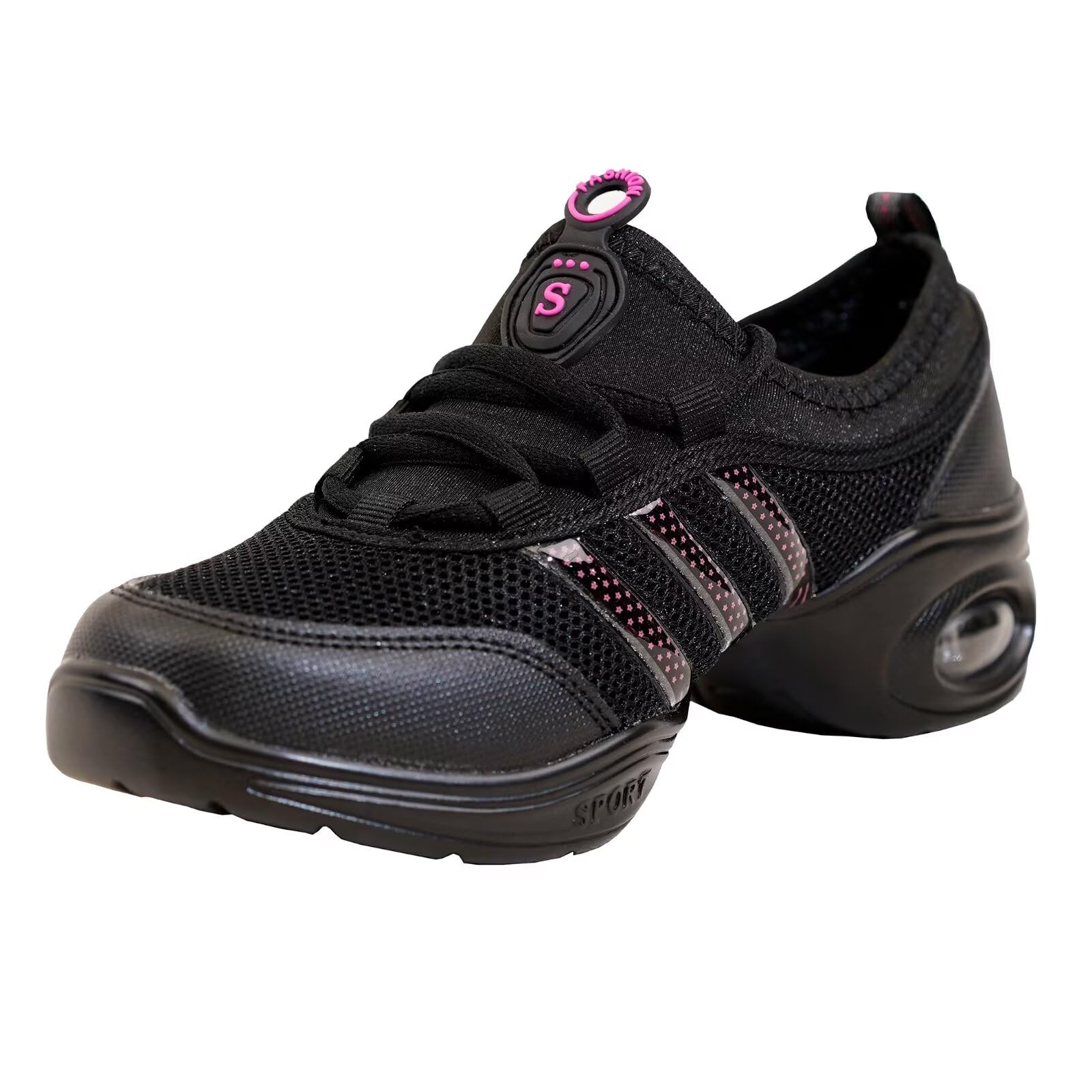 Yudesun Sport Buiten Dansschoenen Dames - Dames Zwart Mesh Splitsen Zool Veters Schoen Lesgeven Oefenen Sneakers Comfortabel Antislip Trainers Jazz Latin Ballroom Zwart 37 EU