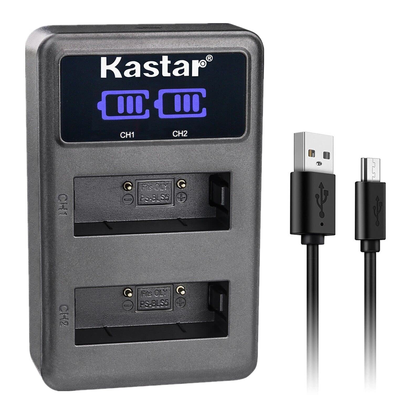 Kastar BLS-50 LED2 USB Battery Charger Compatible with Olympus OM System OM-5 Mirrorless Camera, Olympus OM-D E-M5 Mark III Mirrorless Camera