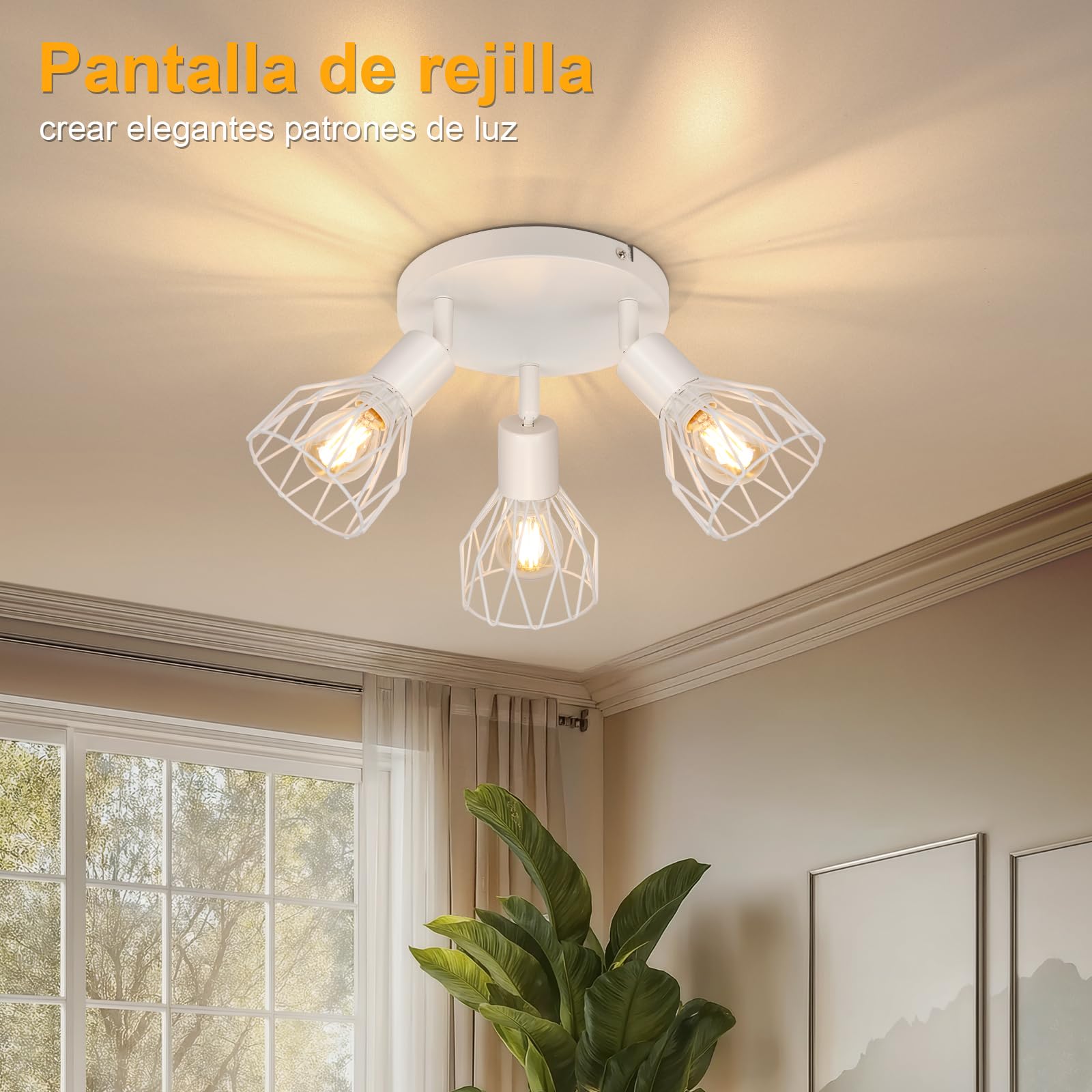 Lampara Foco Techo LED 3 Focos E14 - Focos Para el Techo Salón Redondo Blanco - Foco de Techo LED Cocina Moderno Orientable Dormitorio Lámpara de Techo - Sin Bombilla