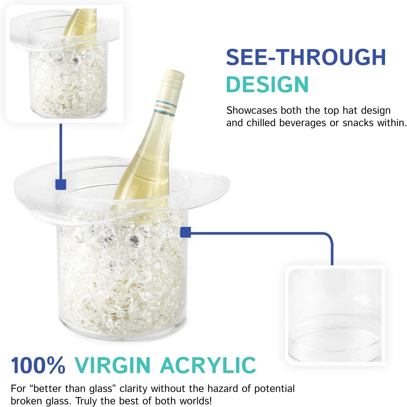Huang Acrylic Top Hat Wine Chiller Bucket | Chilling Champagne and Wine Bottles | Great for Hosting, Parties, Holidays, Weddings