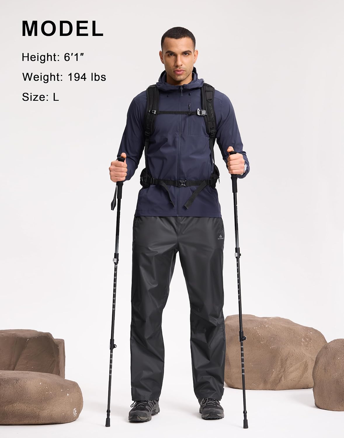 Pioneer Camp Men’s Rain Pants Waterproof Packable Lightweight Windproof Outdoor Pants Hiking Fishing Golf Work Trousers