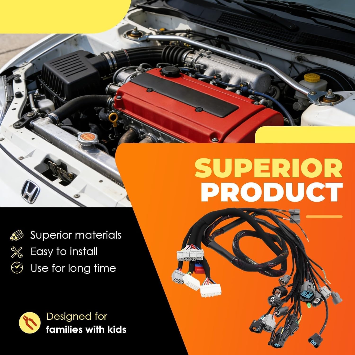 CNCH-OBD2-1 D & B-Series Engine Wiring Harness Compatible with Civic Integra B16 B18 D16 OBD2 Tucked Budget Engine Harness CNCHOBD21