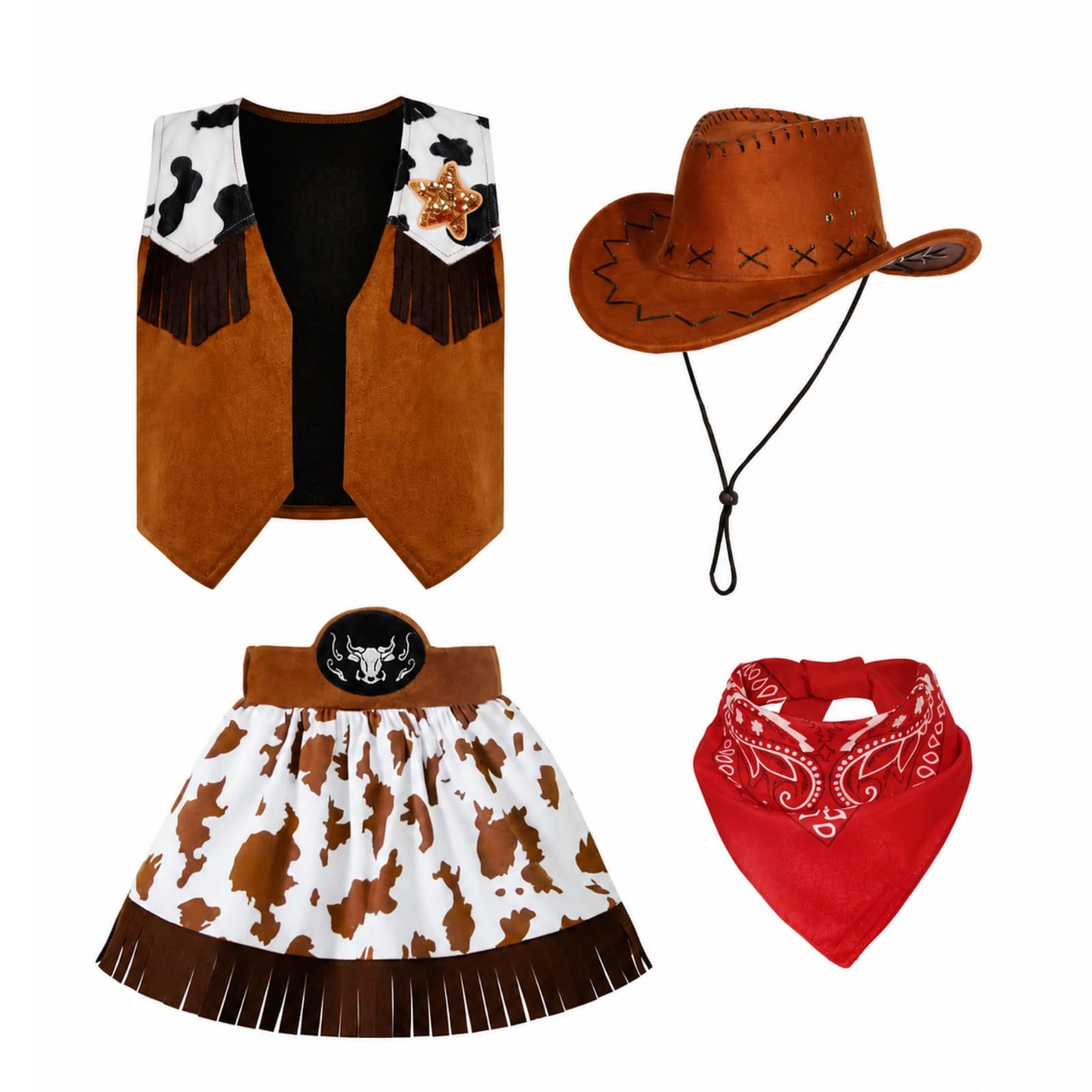Harilla Weich Cowgirl-Kostüm mit Weste und Rock |, Cowboyhut, für Fasching, Karneval, Mädchen,