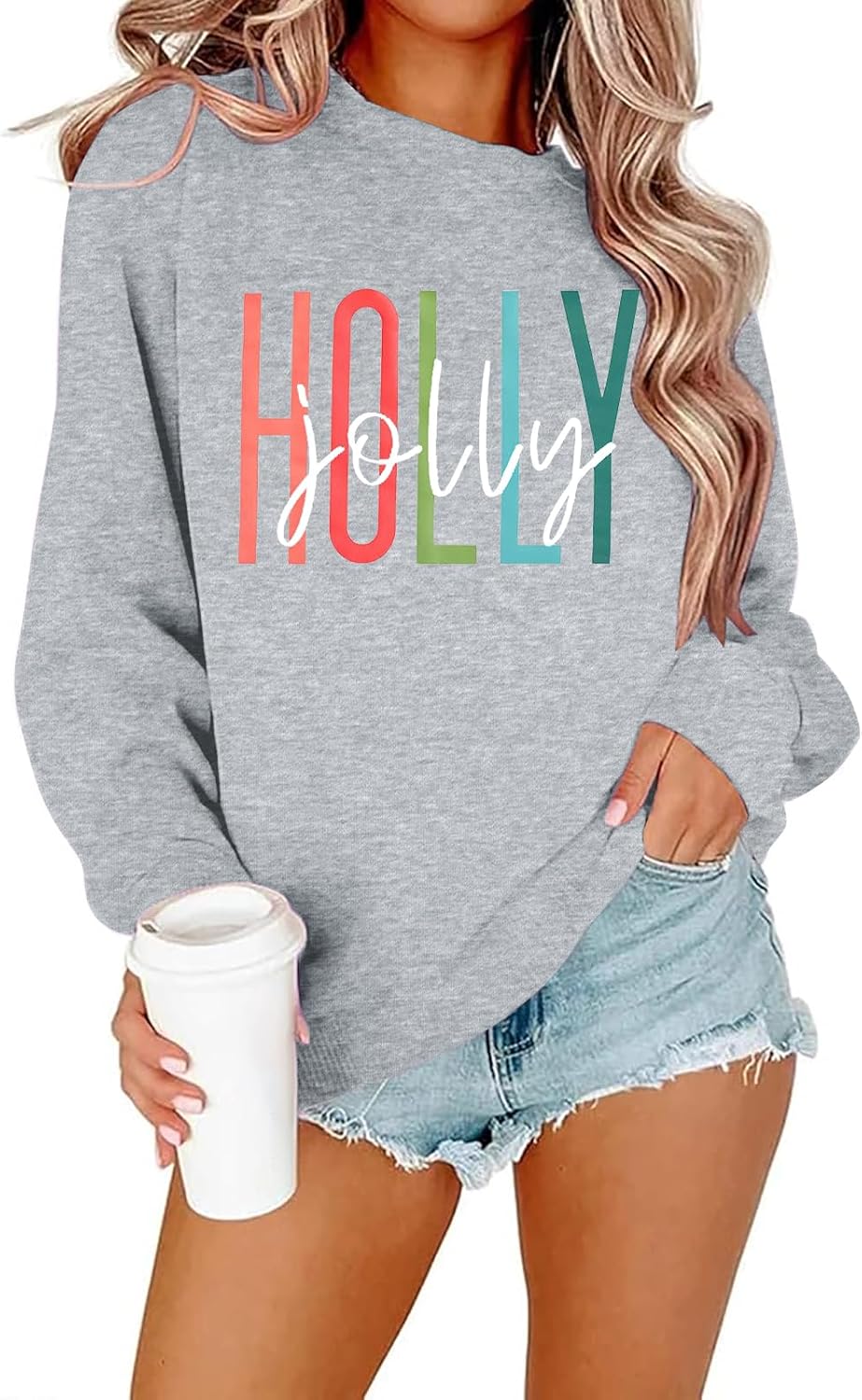 LOTUCY Women Christmas Sweatshirts Holly Jolly Christmas Tree Crewneck Graphic Sweater Long Sleeve Pullover Top