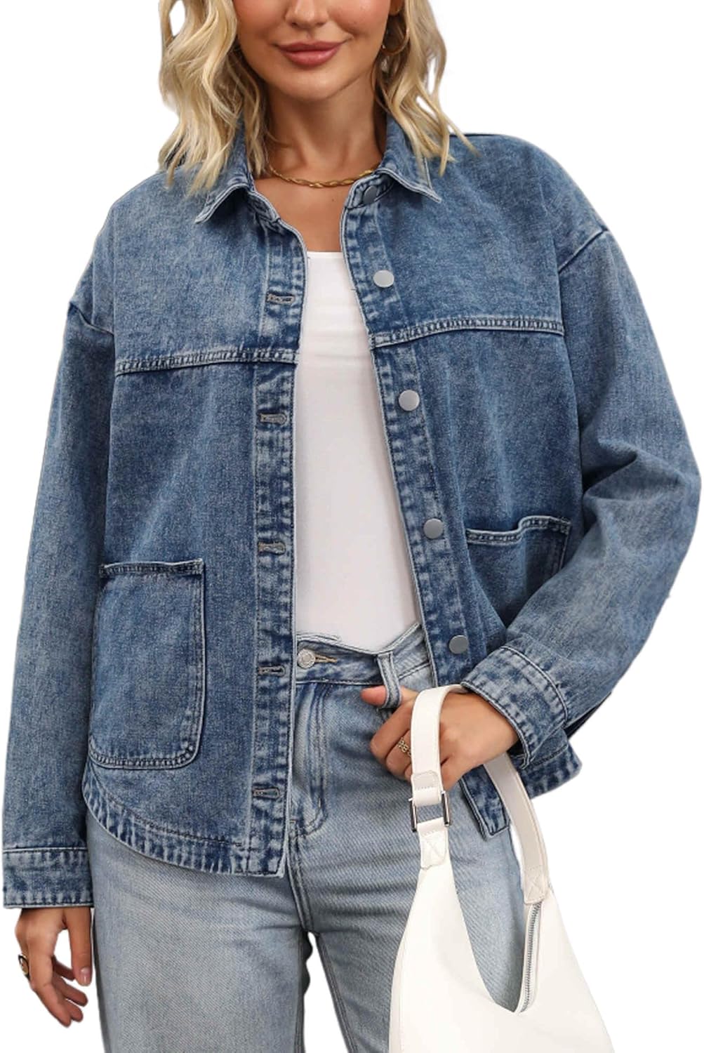 Women's Jean Jacket Casual Long Sleeve Button Down Pockets Western Denim Jackets