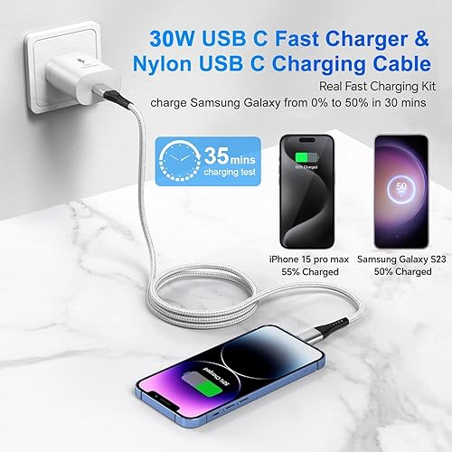 Miniatura 5 de Dayaoncy Cargador USB C de 30 vatios para iPhone 15 de carga rápida, cargador rápido USB C de 30 W tipo C de pared y cable de carga USB C a USB C de