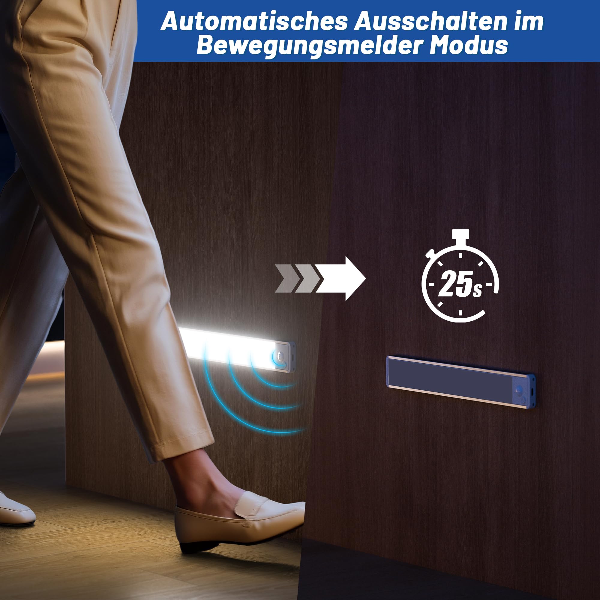 Schrankbeleuchtung Unterbauleuchte Küche LED Bewegungsmelder - 20CM White light 5Pack Kabellose Beleuchtung für Schrank und Regal mit Bewegungsmelder