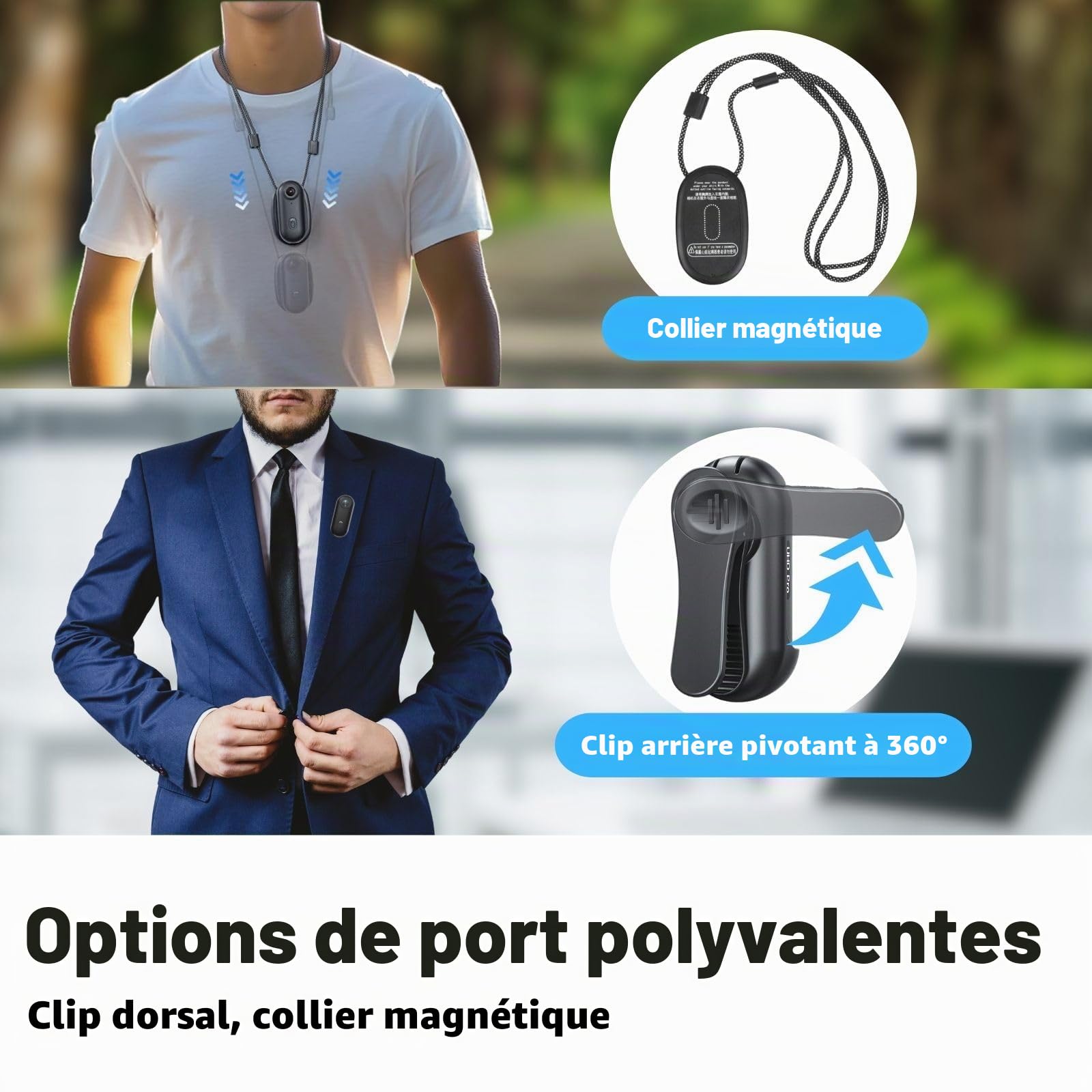 Caméra corporelle 4K POV Pro, caméra Portable avec Clip Rotatif 360° et Clip magnétique, Enregistrement 120 Minutes, idéale pour conférences, Voyages et promenades (128G)