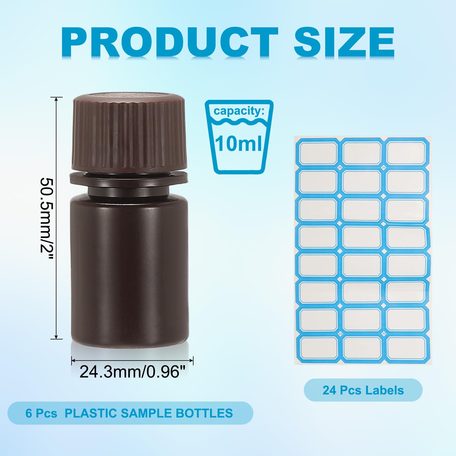 PATIKIL 6 bottiglie di plastica per reagenti, 10 ml, per campioni di sostanze chimiche, in HDPE, a prova di perdite, contenitori per reagenti da laboratorio, articoli da toeletta da viaggio, marrone