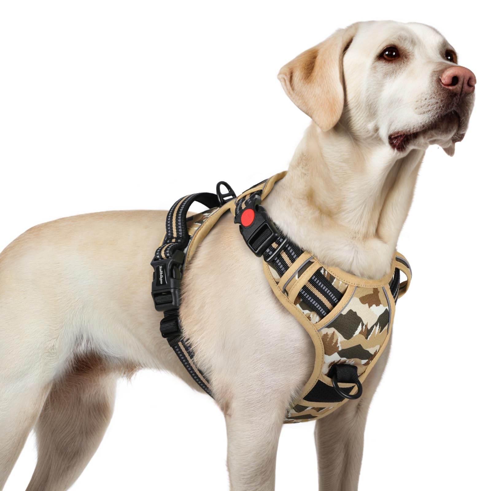 rabbitgoo Dog Harness Large Dog with Neck Release Buckle, No Pull Harness with Front Back Clips, Adjustable Soft Padded with Easy Control Handle, Reflective No-choke Pet Walking Vest, Desert Ridge, L
