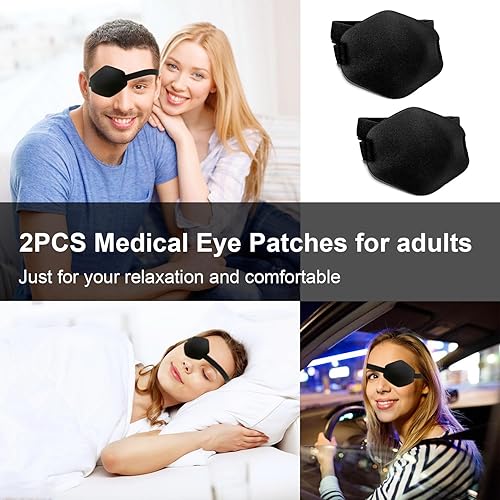 Miniatura 5 de AMZVIO - 2 parches oculares 3D para adultos, parche médico ajustable para ojo izquierdo o derecho, parche grande y suave para ojos perezosos, negro
