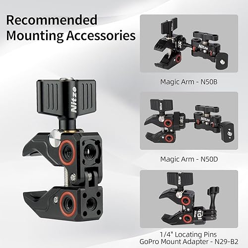Miniatura 6 de Nitze Super Clamp con tornillo de 14" a 14", tornillo de 14" a 38" y adaptador de rosca de 38" a 14" abrazadera de cangrejo para cámaras, Unbrellas,