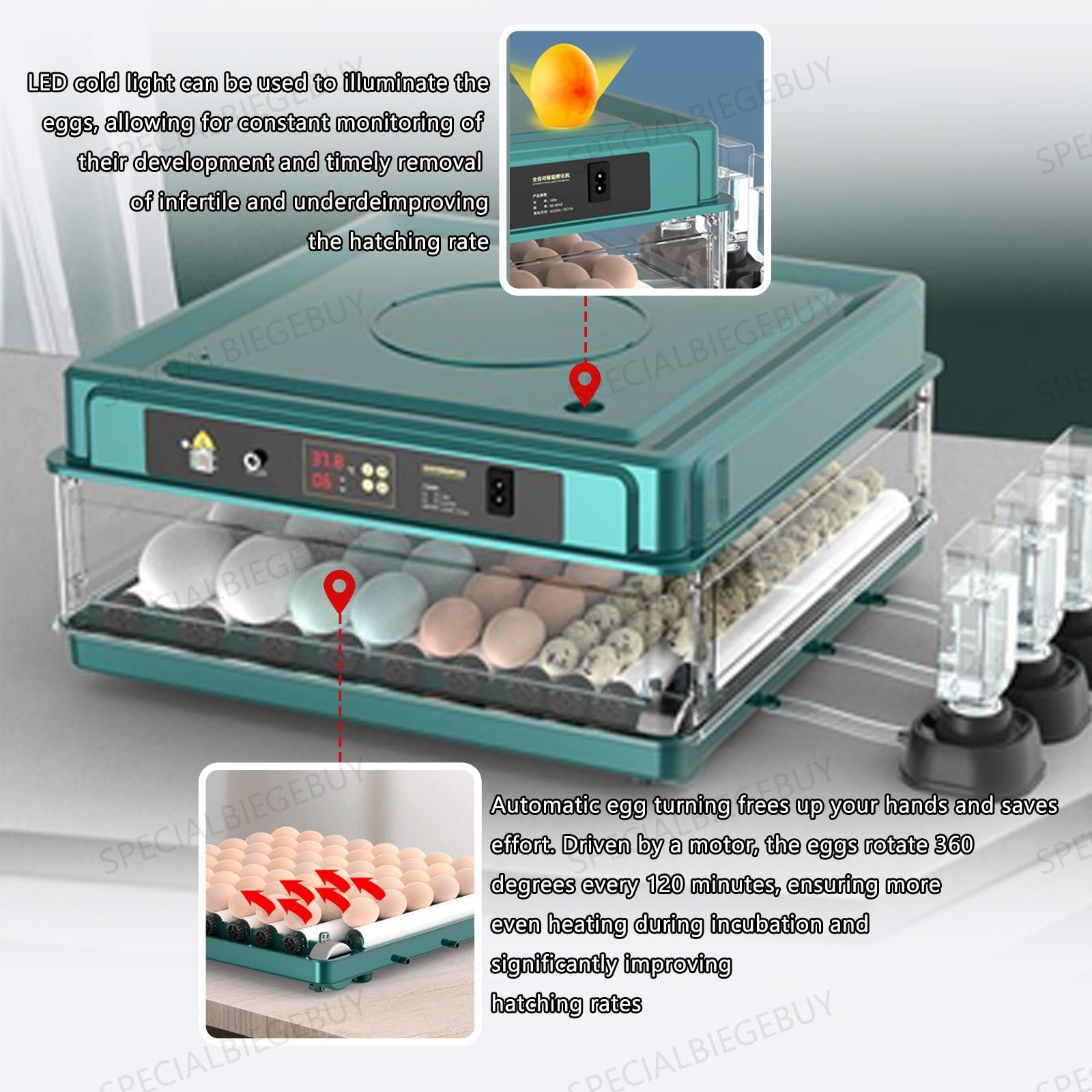 Incubadora De 36 Huevos Para Eclosionar Pollitos, Ventana De Observación Panorámica Ultra Clara Multifuncional, Contador De Días De Eclosión Y Ovoscopio, Equipada Con Volteador Automático De Huevos