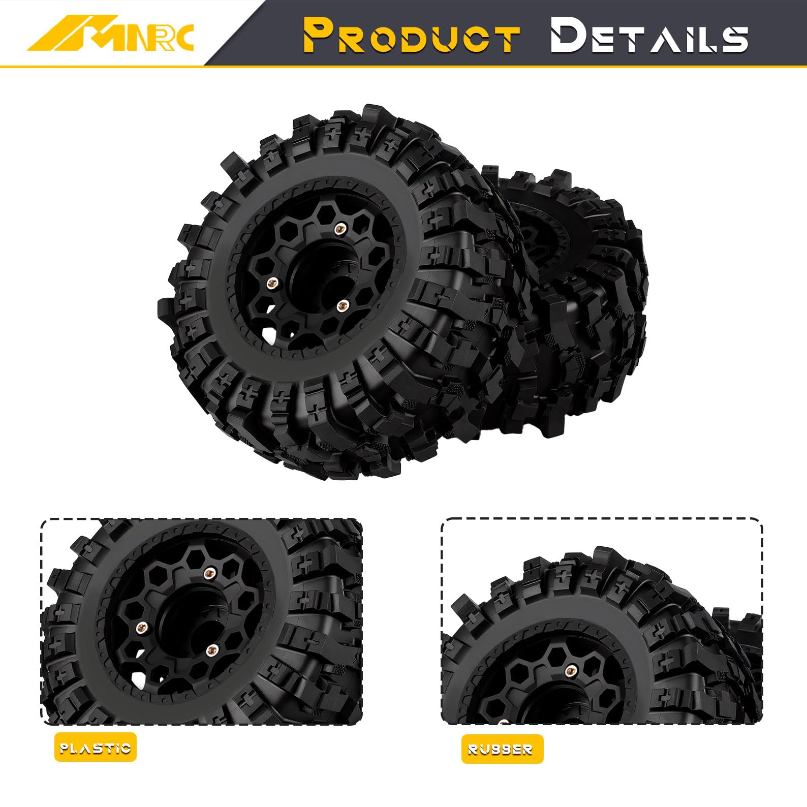 Ruedas de plástico RC para camión de curso corto y neumáticos de goma y kit hexagonal de 12 mm, 14 mm, 17 mm para 1/10 Axial SCX10 II III Redcat Gen7 Gen8 TRX4 Senton Slash 4×4 2WD Series