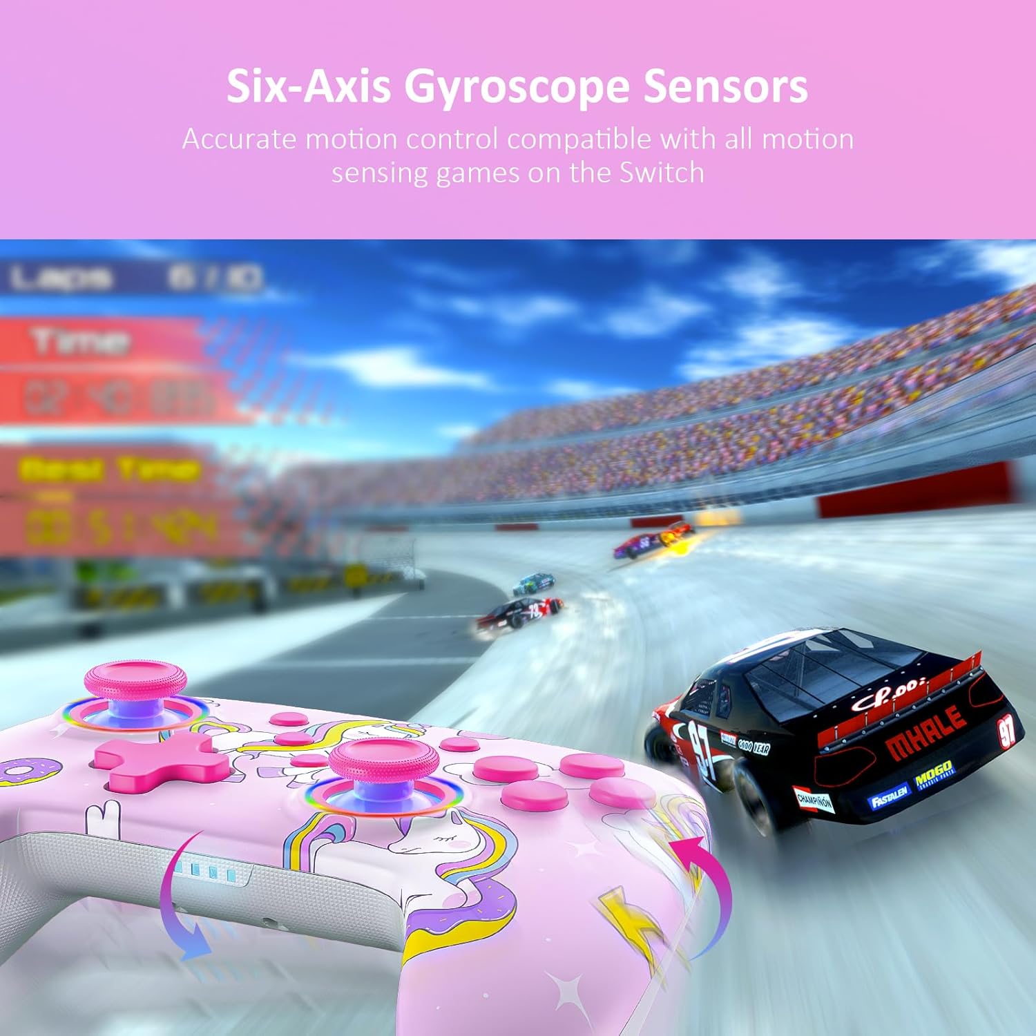 NexiGo Wireless Controller (No Deadzone) for Switch 2 and Switch, Bluetooth Controllers for Nintendo Switch with Vibration, Motion, Turbo and LED Light (Pink Unicorn)