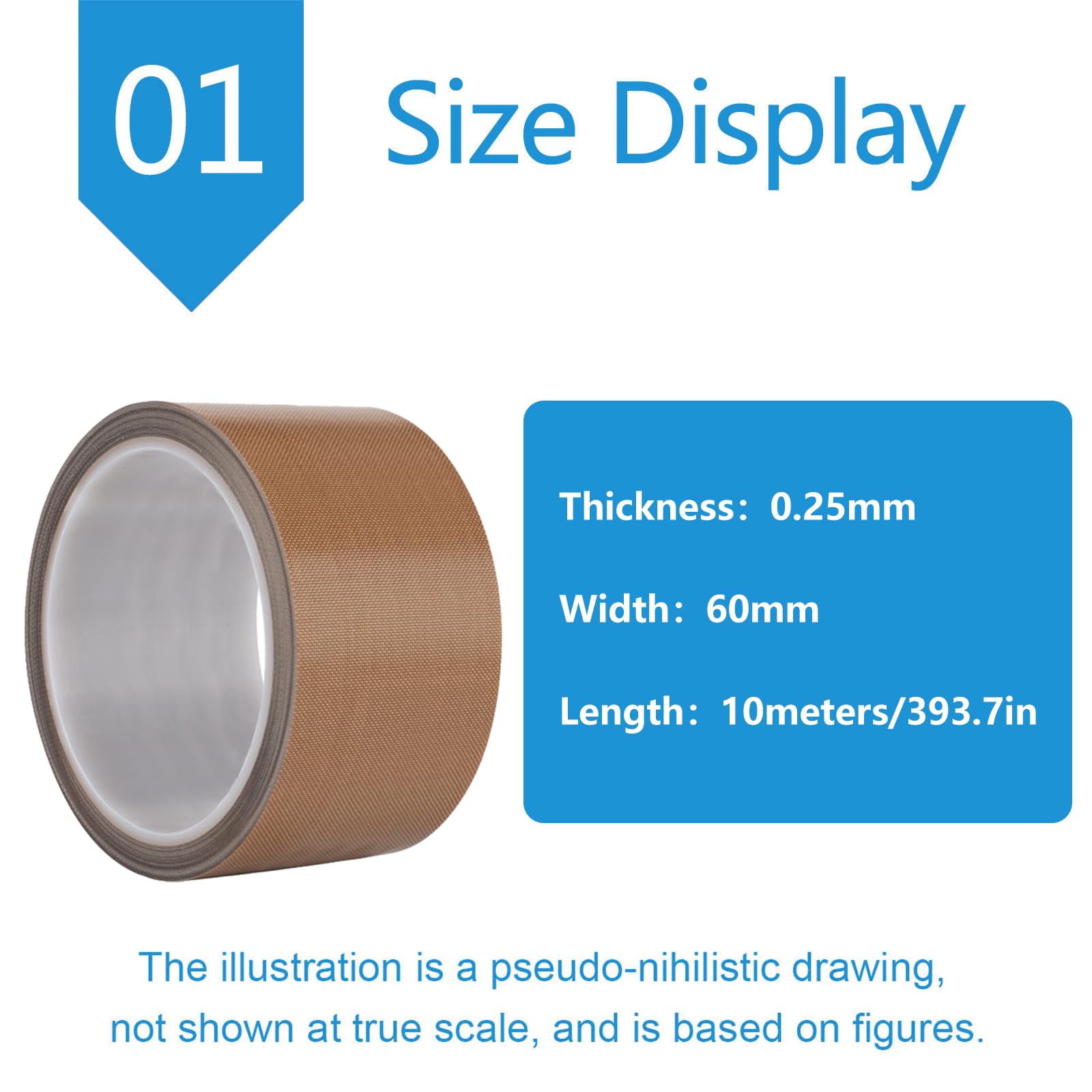 Nastro in tessuto PTFE for alte temperature | PTFE autoadesivo, 0,25 mm, 10 m, larghezza 10-300 mm(Width60mm)