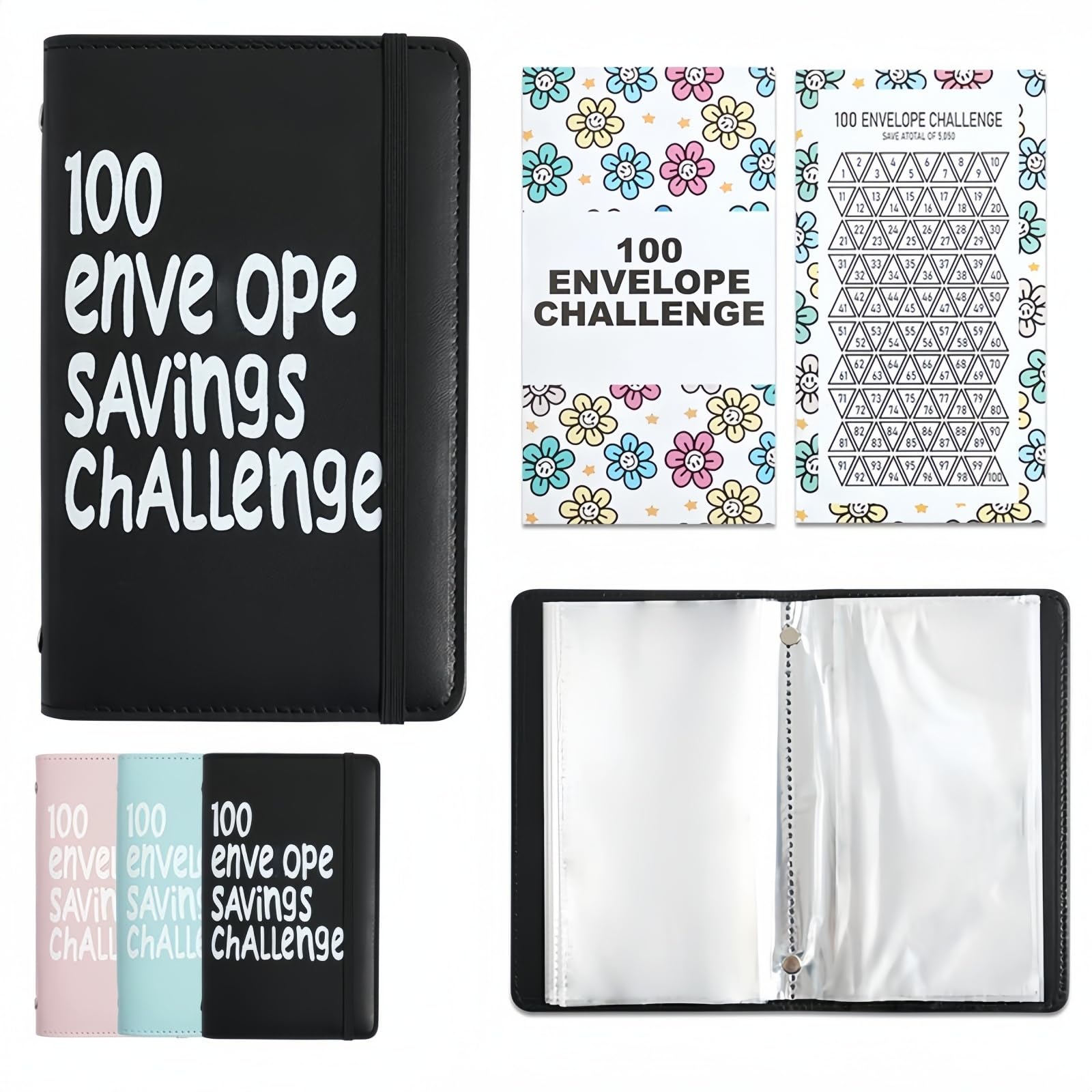 Mon/eys Saving Wal/let,100 Envel/ope Challenge Binder,Bu/dget Planner,Cash Book,Mo/ney Saving Binder,Envel/ope Challenge Book,Reusable Savings Book for Home,Office,Portable,Gift for Couple,Black