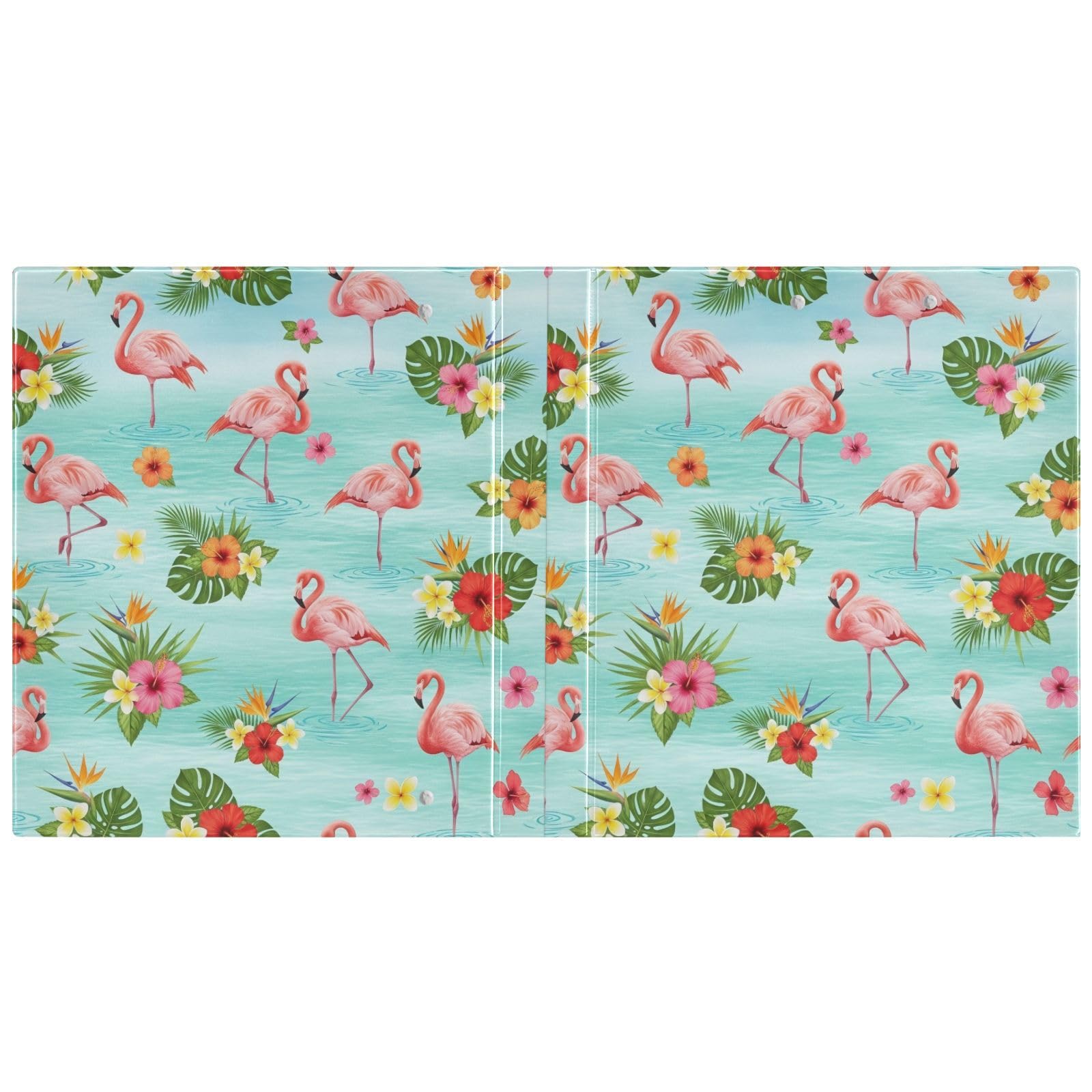 Raccoglitore ad anelli a D con 3 anelli, motivo fiori tropicali, fenicotteri rosa, verde, con portablocco grande, 3 raccoglitori per scuola, università, ufficio (confezione da 2)
