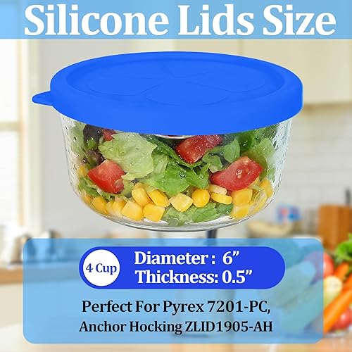 Miniatura 2 de Tapas de silicona de repuesto para Pyrex, recipientes de vidrio de 4 tazas Anchor Hocking, tapas herméticas de silicona 7201-PCZLID1905-AH para 4