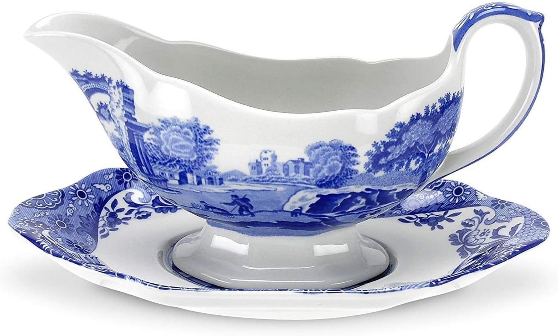 Blue Italian Sauce Boat and Stand