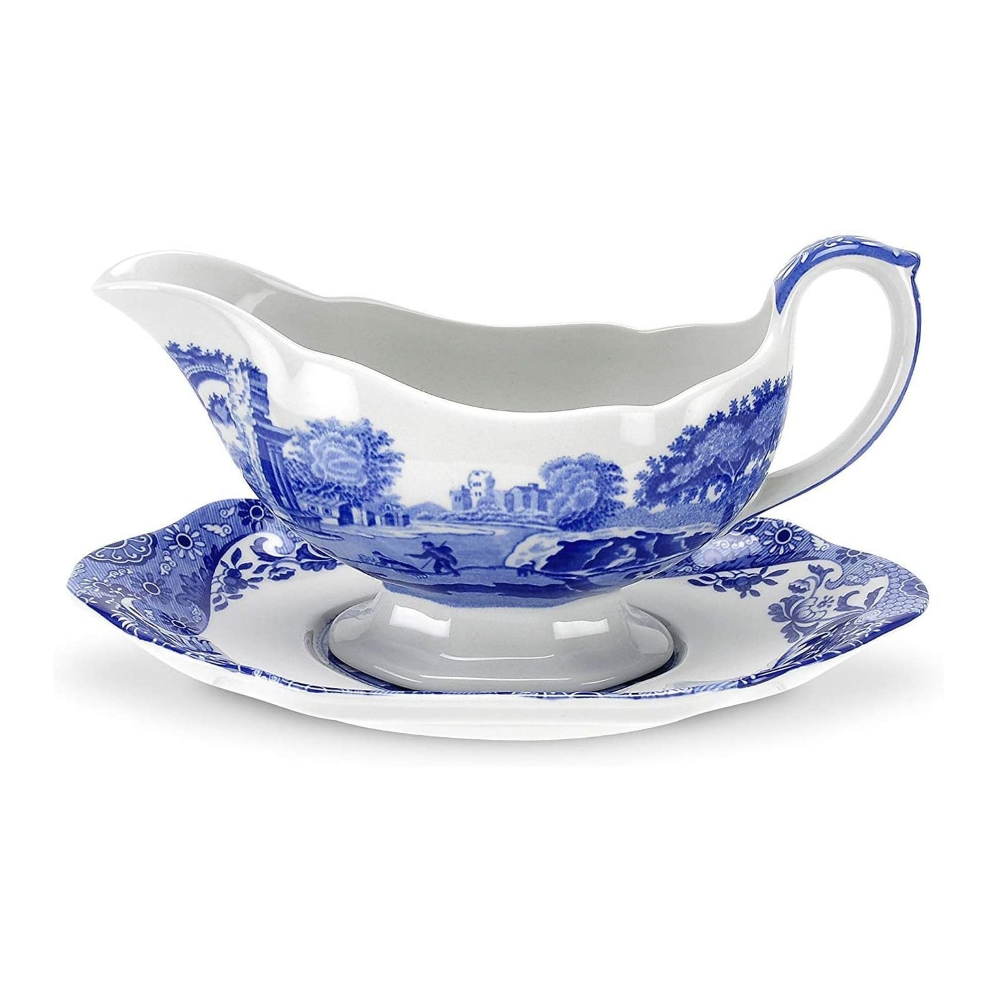 Blue Italian Sauce Boat and Stand